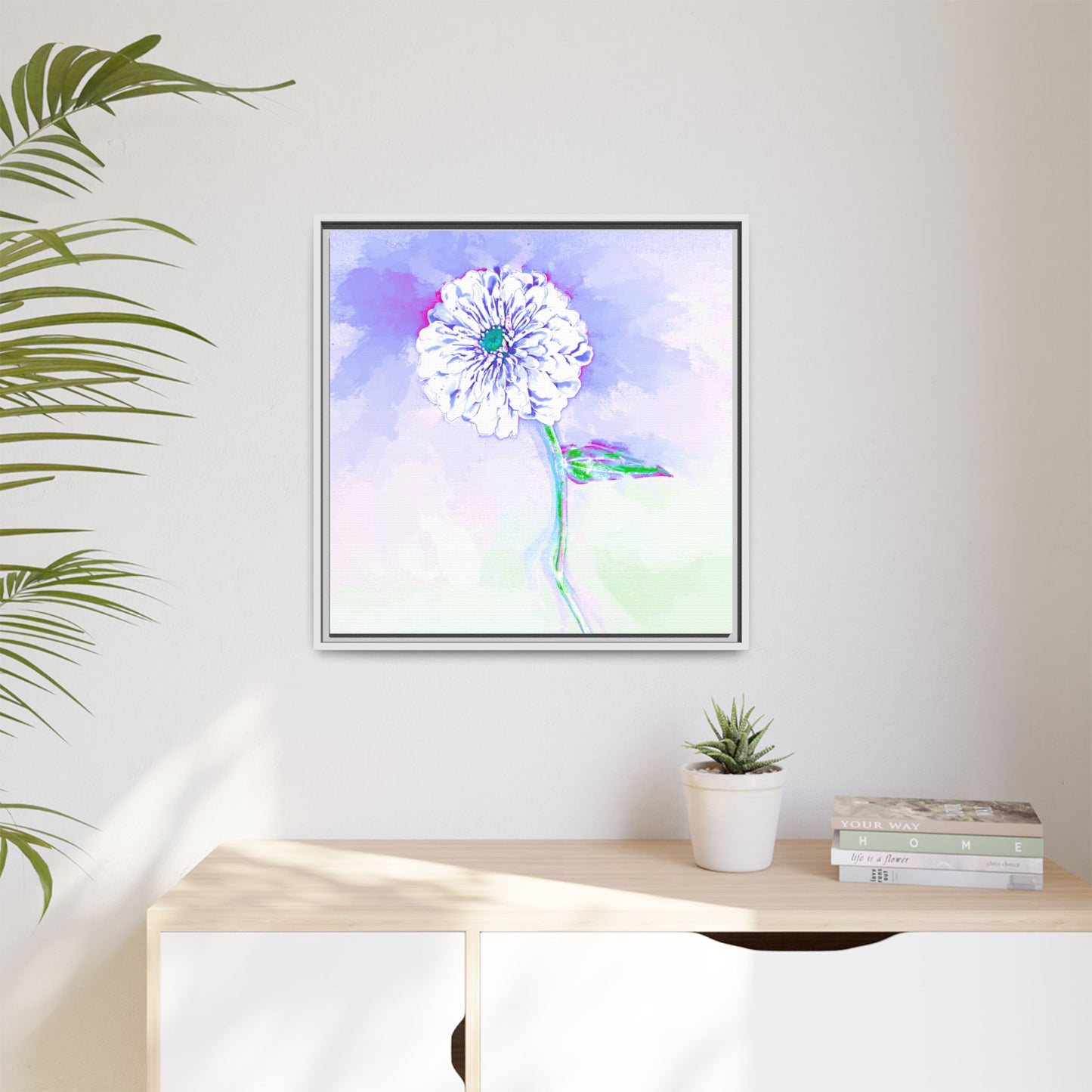 Zinnia Color Splash Matte Canvas Periwinkle Framed