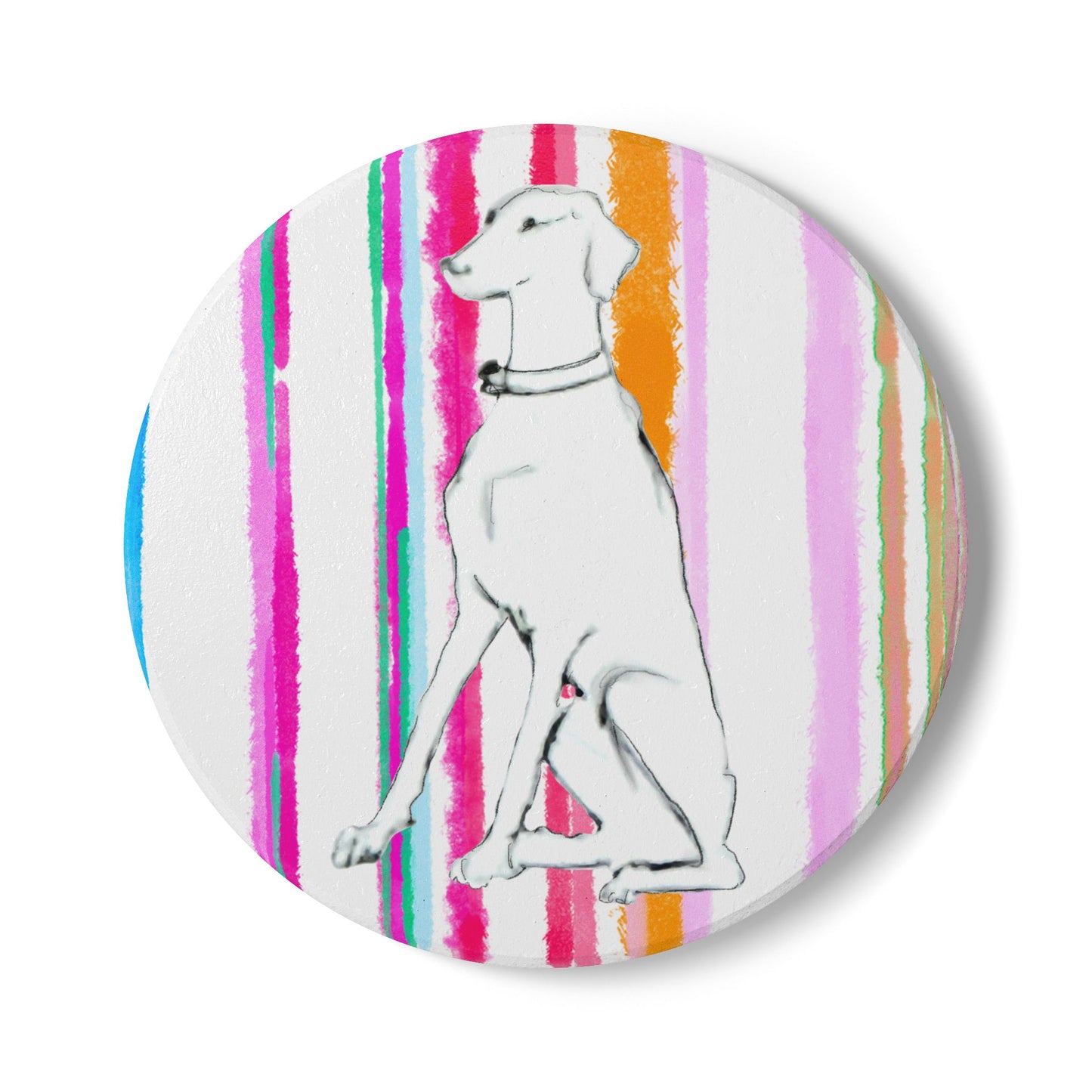 Dogi Fun Doggie Ceramic Coaster in Multi-stripes