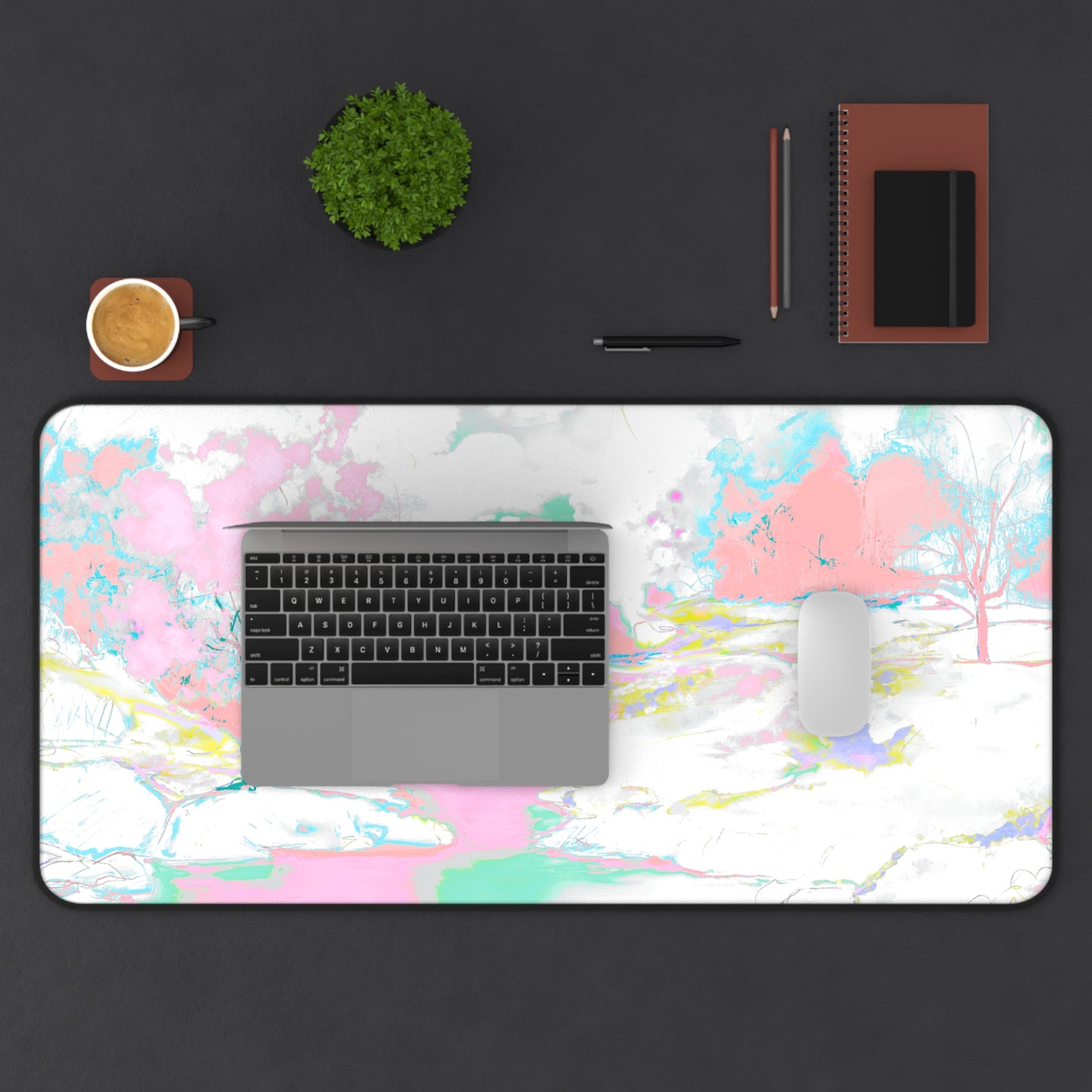 Joyful Landscapes Desk Mat, Soft Pink, Green