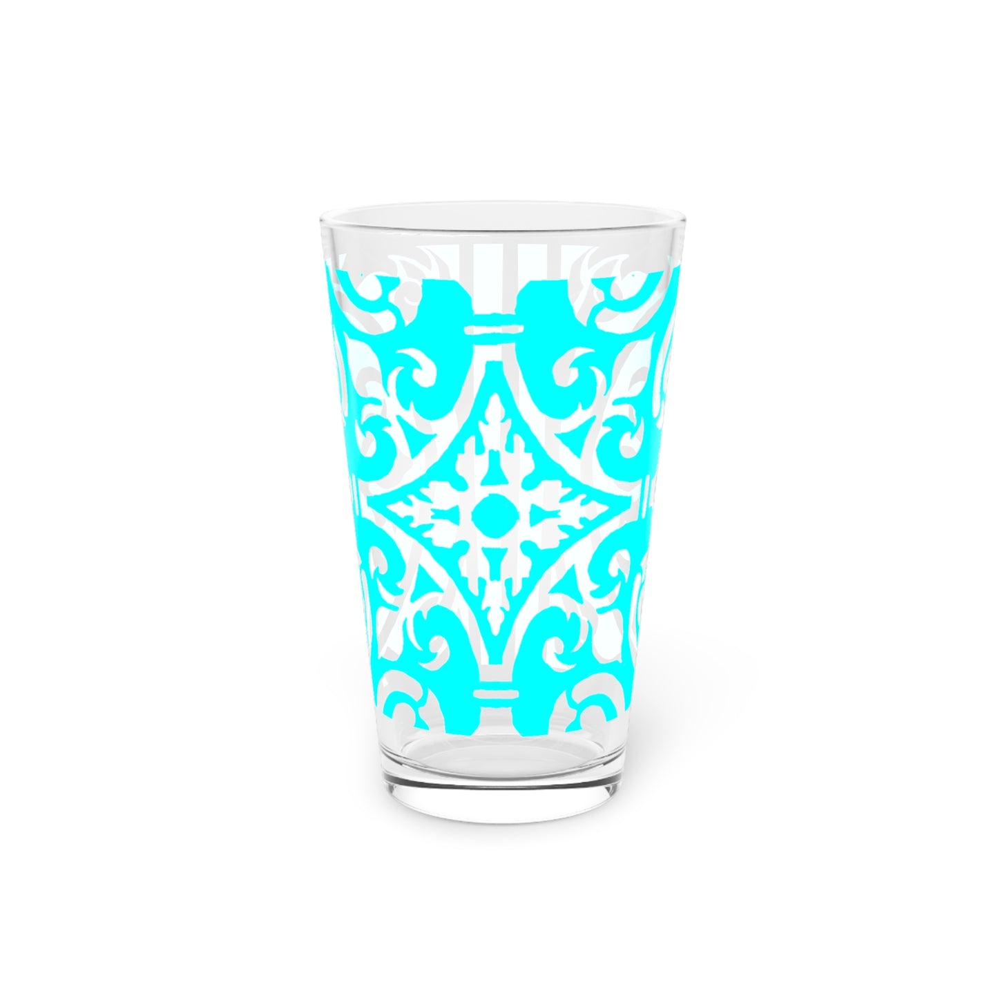 Scrollwork Pint Glass Aqua