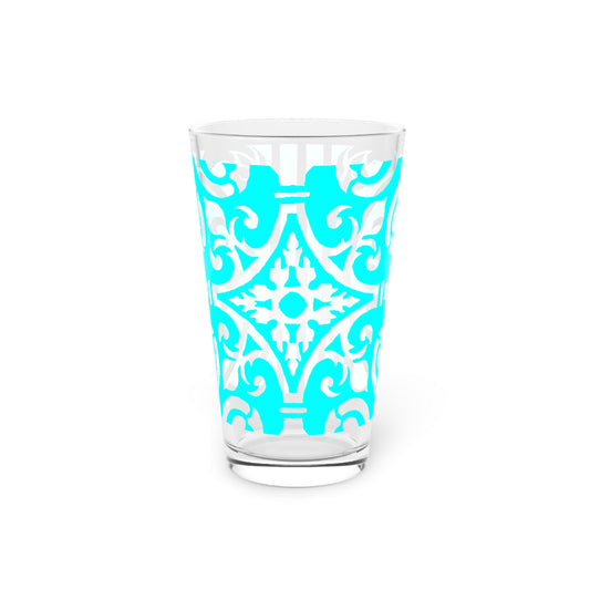 Scrollwork Pint Glass Aqua