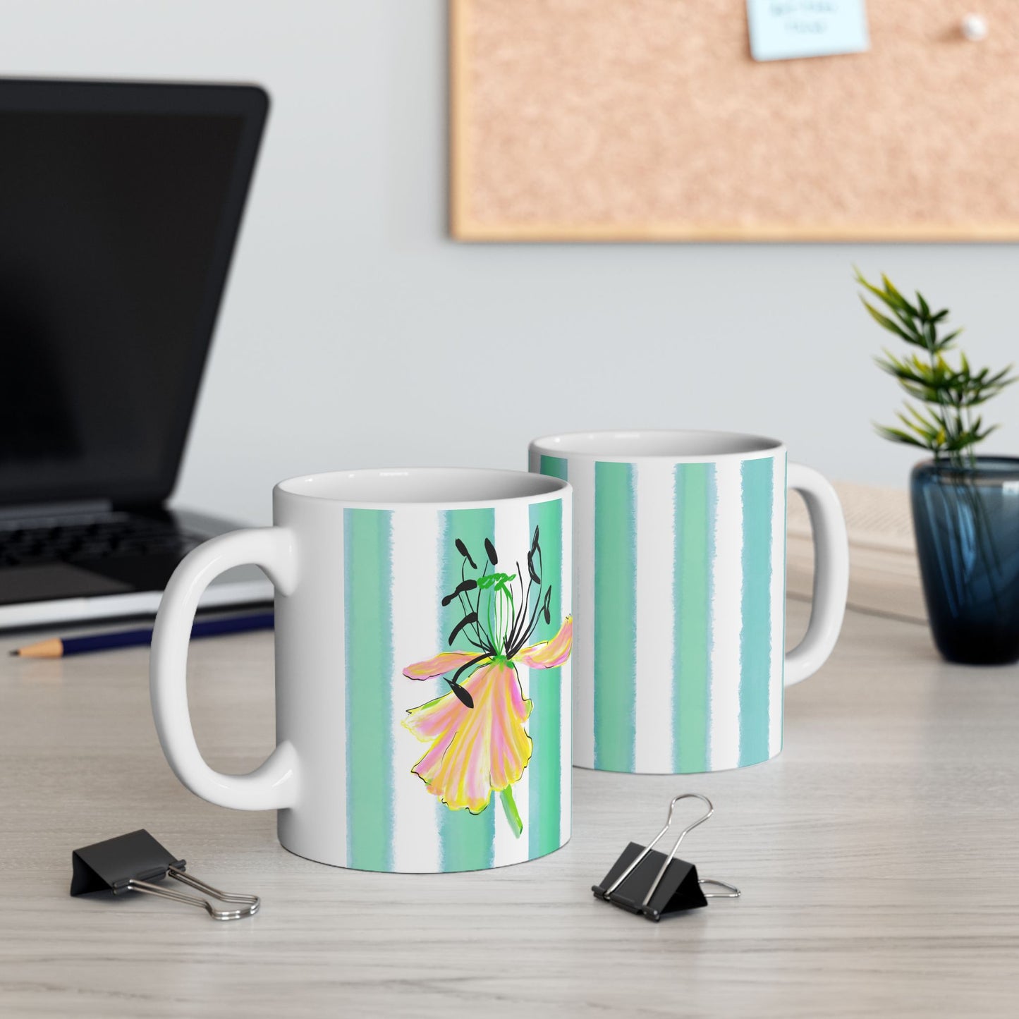 Dancing Tulips Mug Blue-Green Orange
