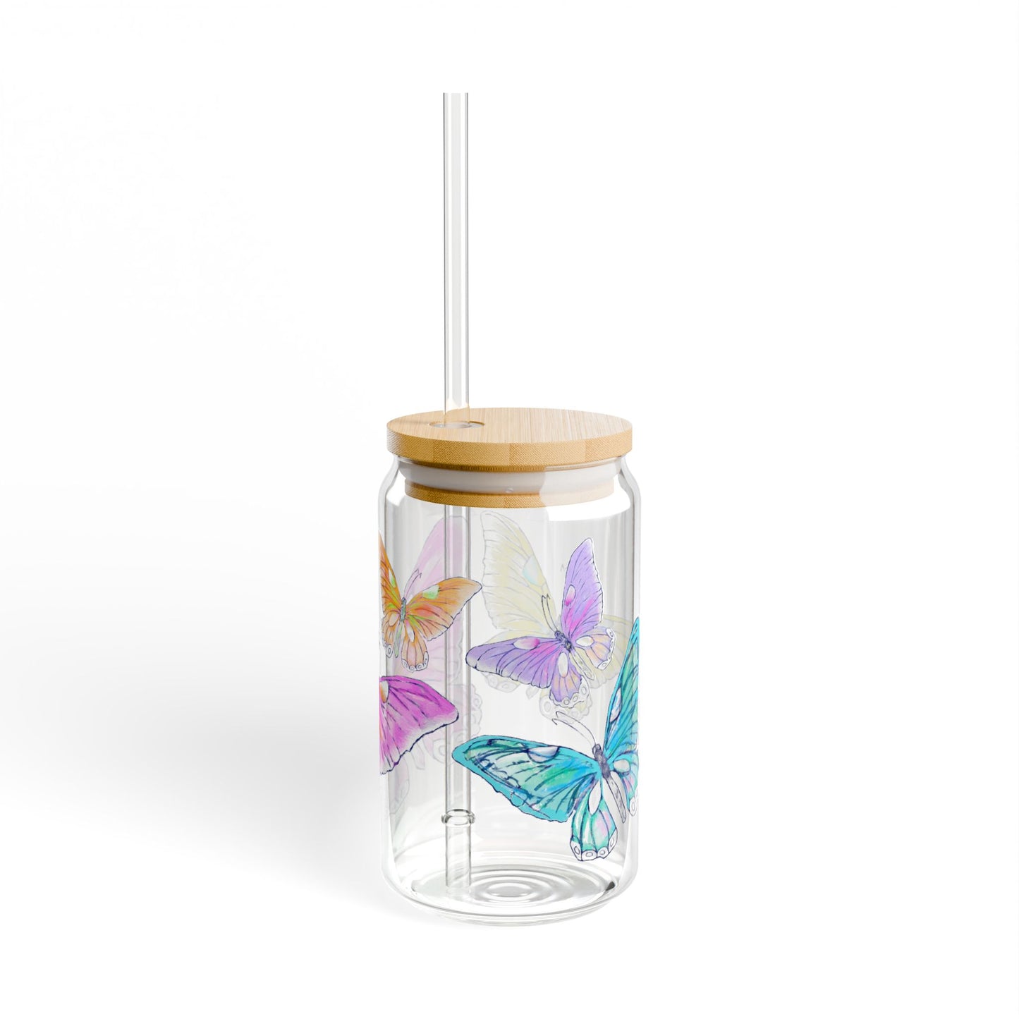 Butterfly Swing, Largest Butterfly is Pink, Sipper Glass, 16oz Choose With or Without lid