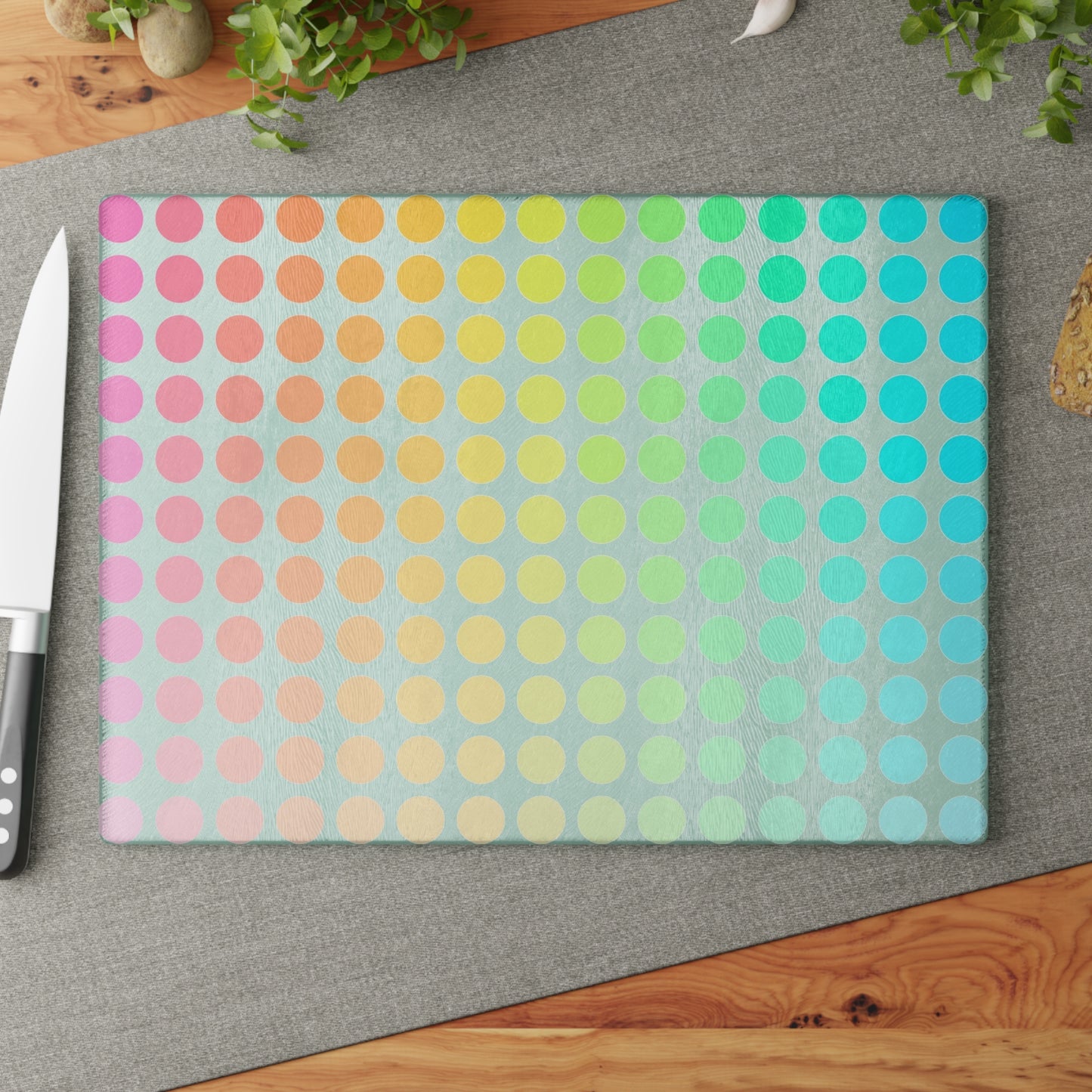Glass Cutting Boards Rainbow Polka Dots