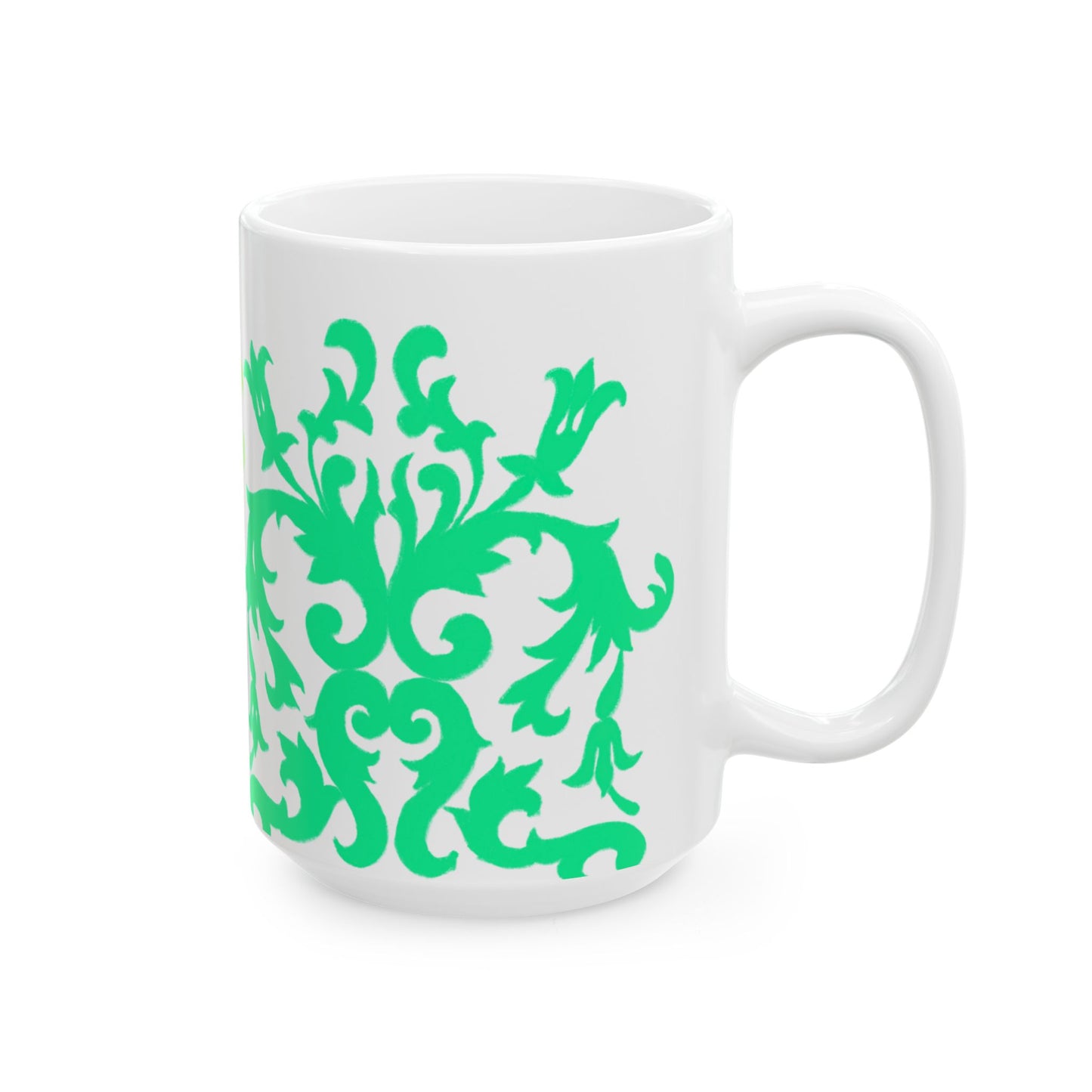 Scrollwork Ceramic Mug Green Aqua
