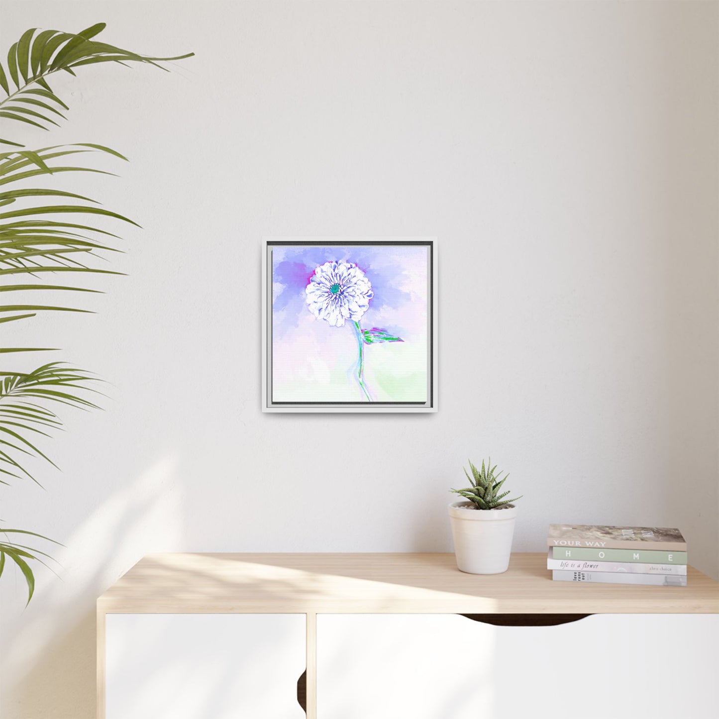 Zinnia Color Splash Matte Canvas Periwinkle Framed