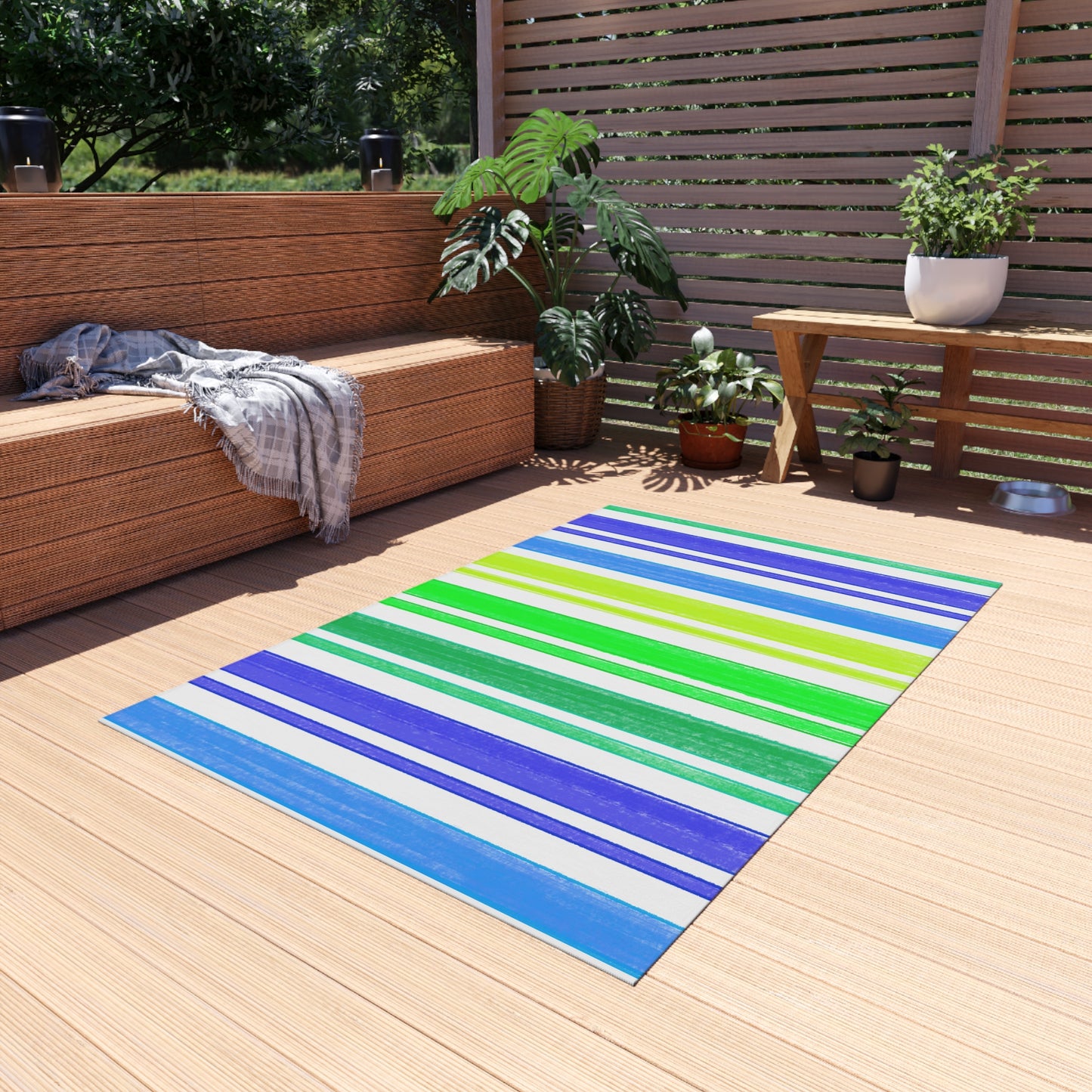 Butterfly Flutterstripe Outdoor Rug Blues and Greens