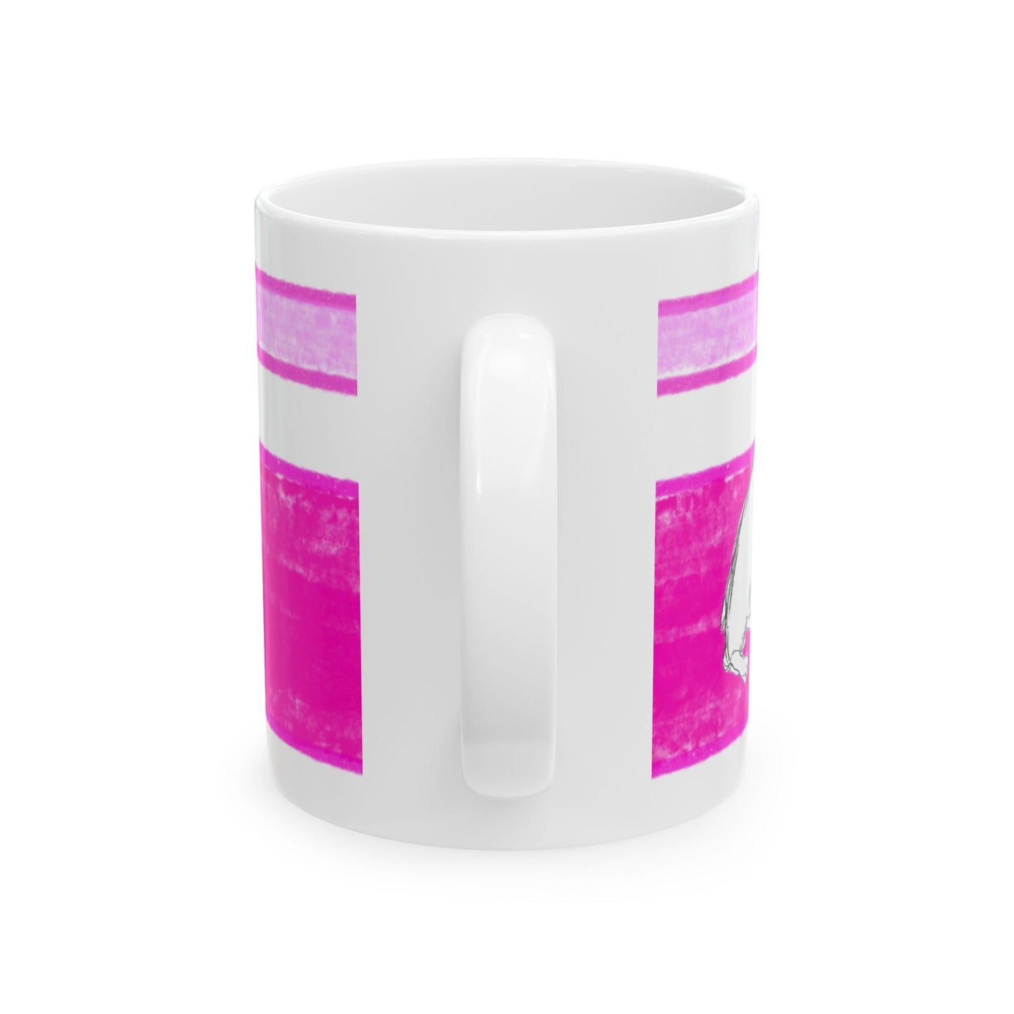 Mega Stripe Dogi Butterfly Flutter Ceramic Mug, (11oz, 15oz),  Raspberry Pink Teri