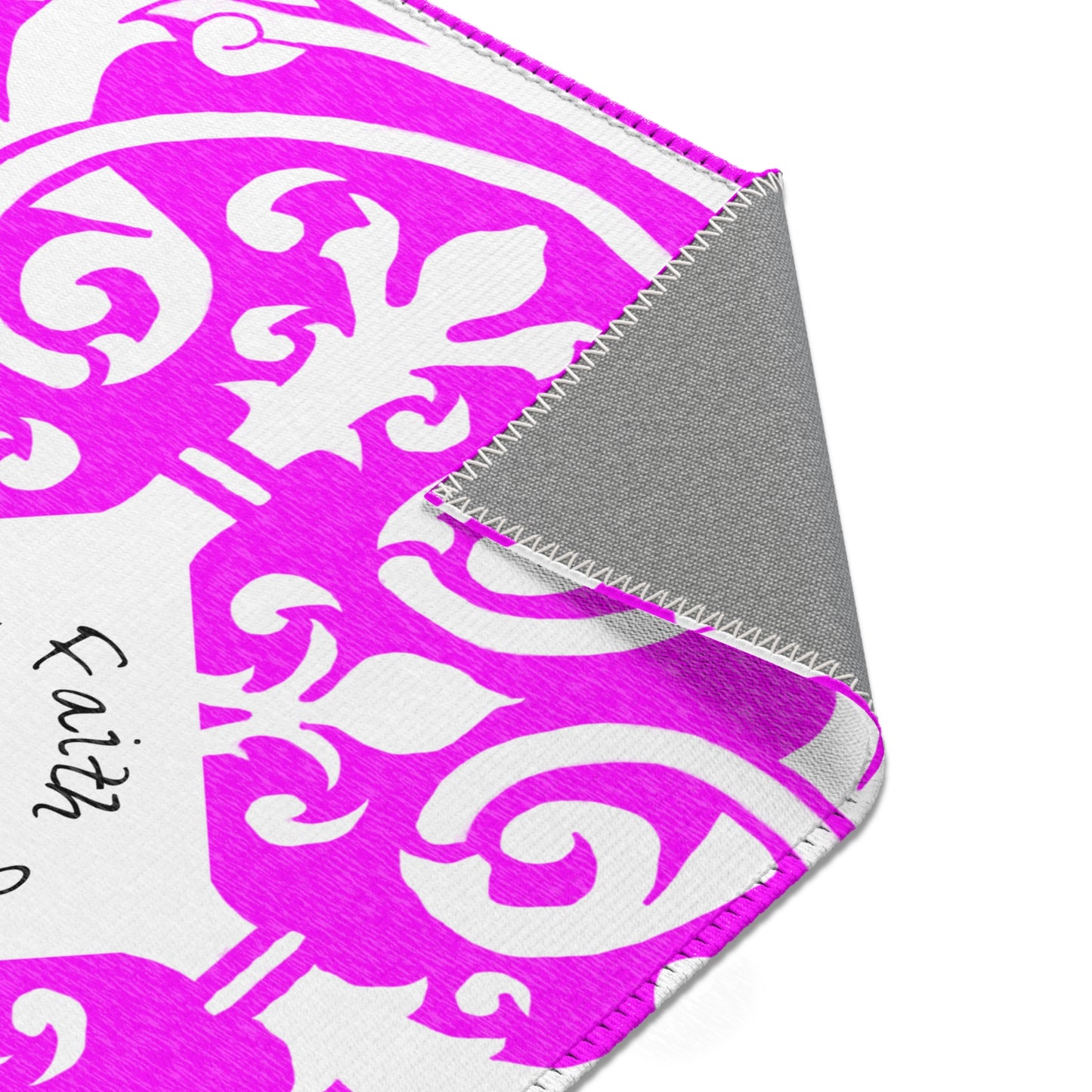 Scrollwork Indoor/Outdoor Rug Raspberry "Sola Fide..."