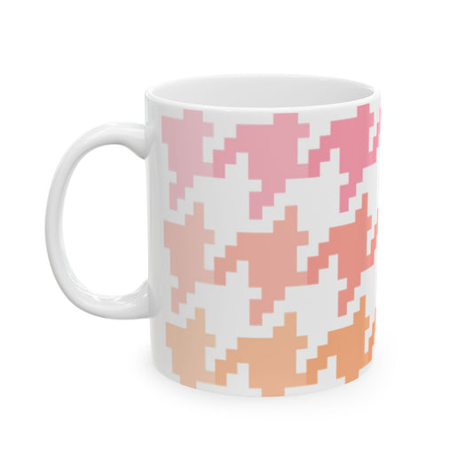 Houndstooth Fun in Pink and Orange Ceramic Mug, 11oz