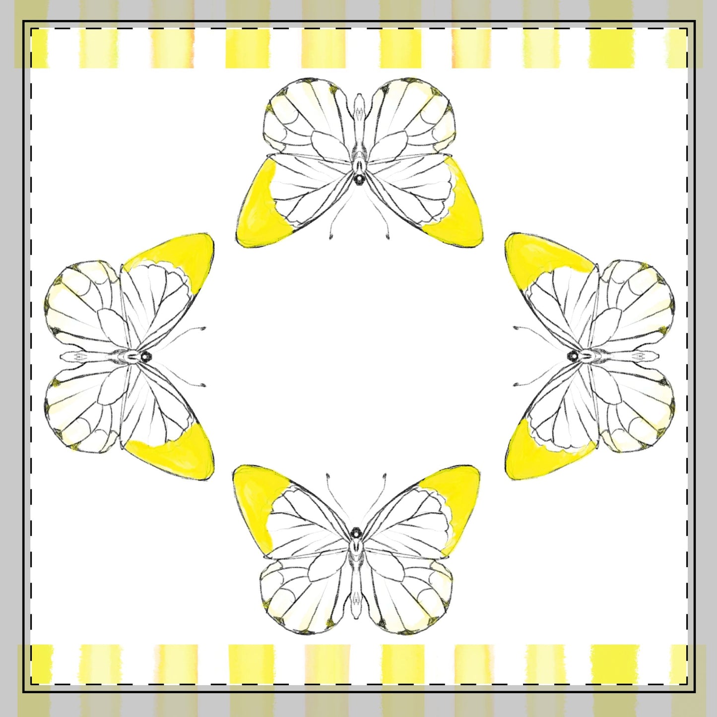 Butterfly Chroma Stripes, Cotton Twill Napkin, Yellow ,Fabric Background Creamy White