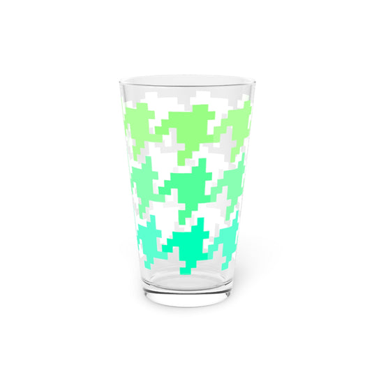 Houndstooth Fun in Greens and Teals Pint Glass, 16oz