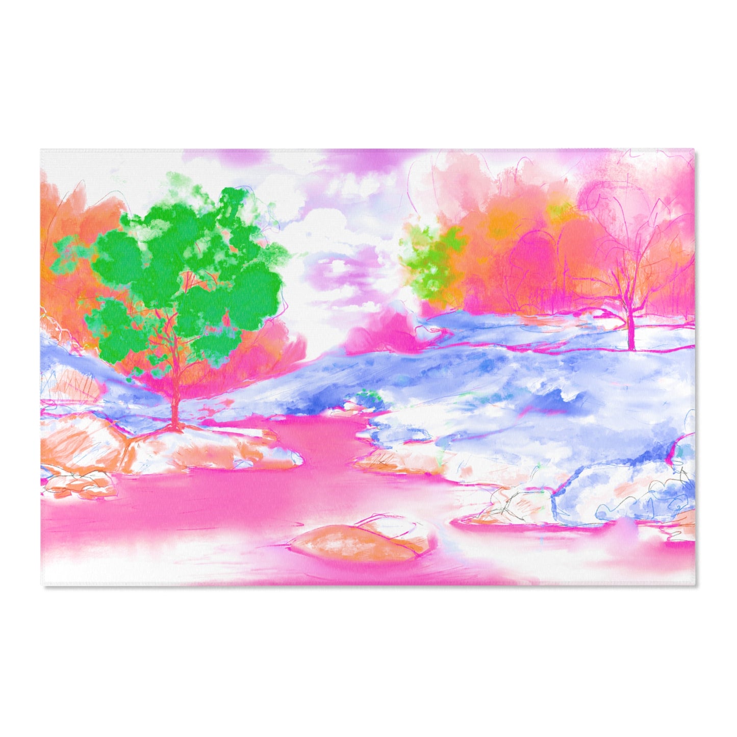 Joyful Landscapes Indoor Area Rug, Raspberry Pink and Green
