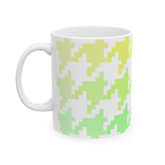 Houndstooth Fun in Green and Yellow Ceramic Mug, 11oz