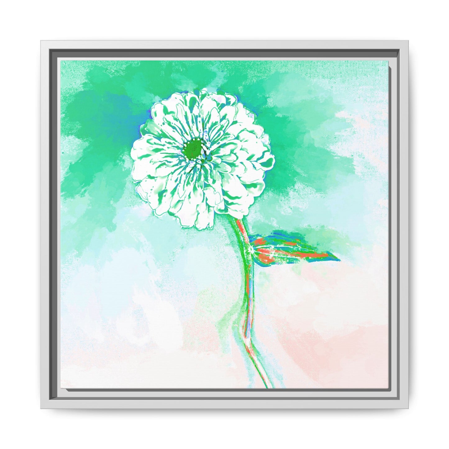 Zinnia Color Splash Matte Canvas Green Framed