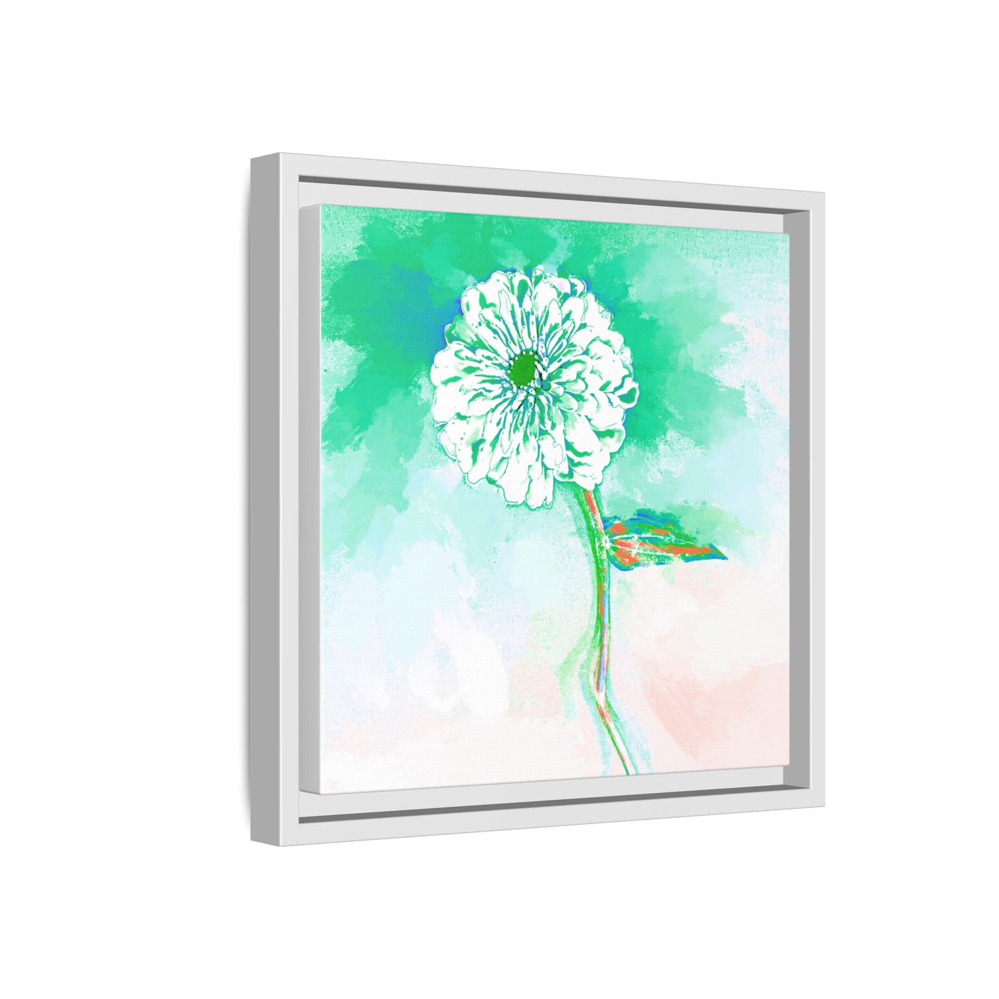 Zinnia Color Splash Matte Canvas Green Framed