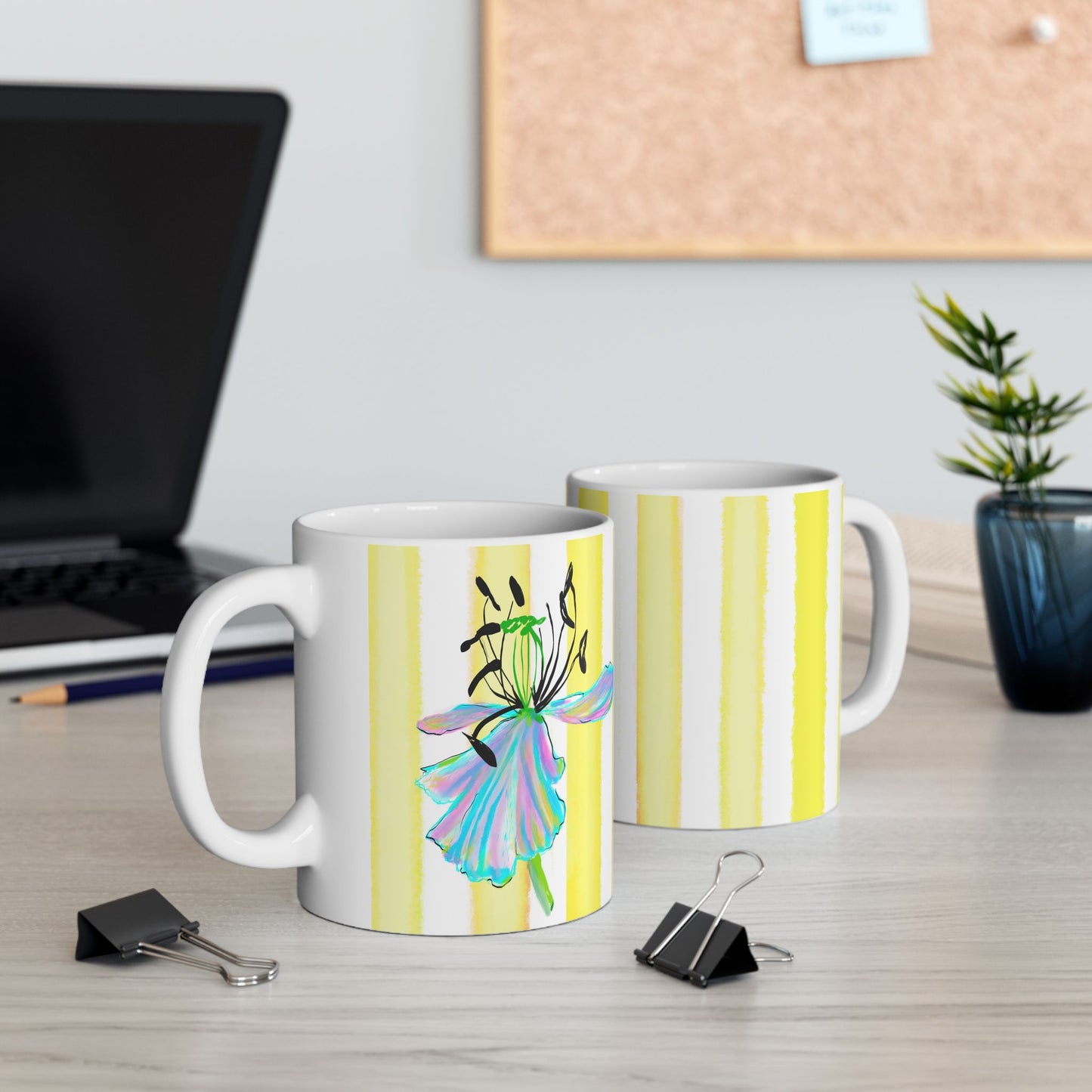 Dancing Tulips Mug Yellow Blue