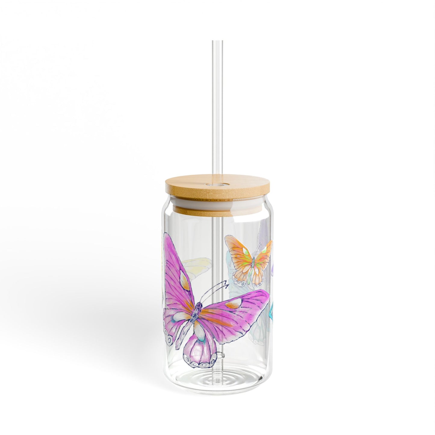 Butterfly Swing, Largest Butterfly is Pink, Sipper Glass, 16oz Choose With or Without lid