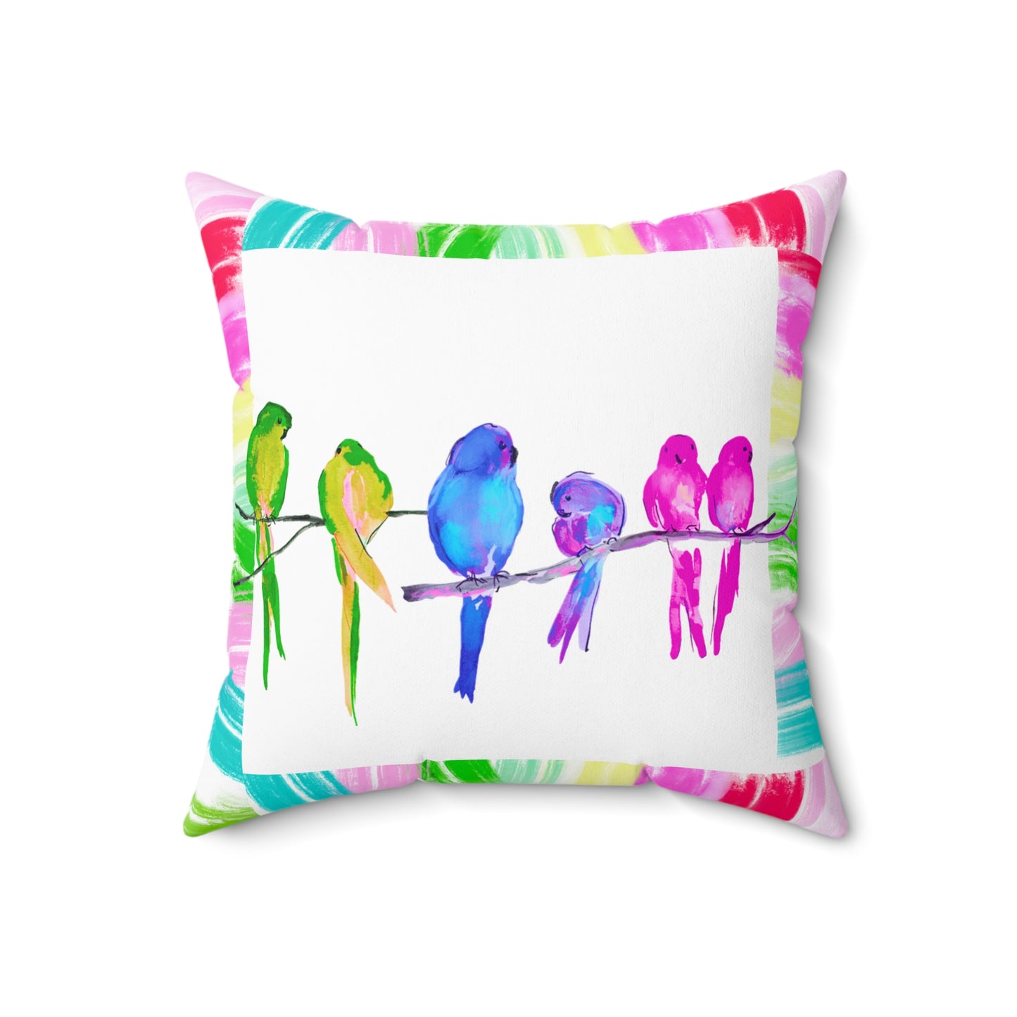 Mega Dot Polyester Square Pillow Birds