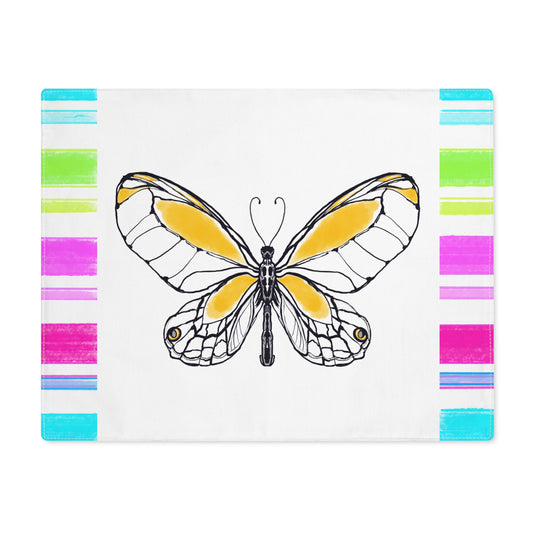 Butterfly  Flutterstripe Placemat in Orange with Multi-color Stripe Border (1 pc) cotton