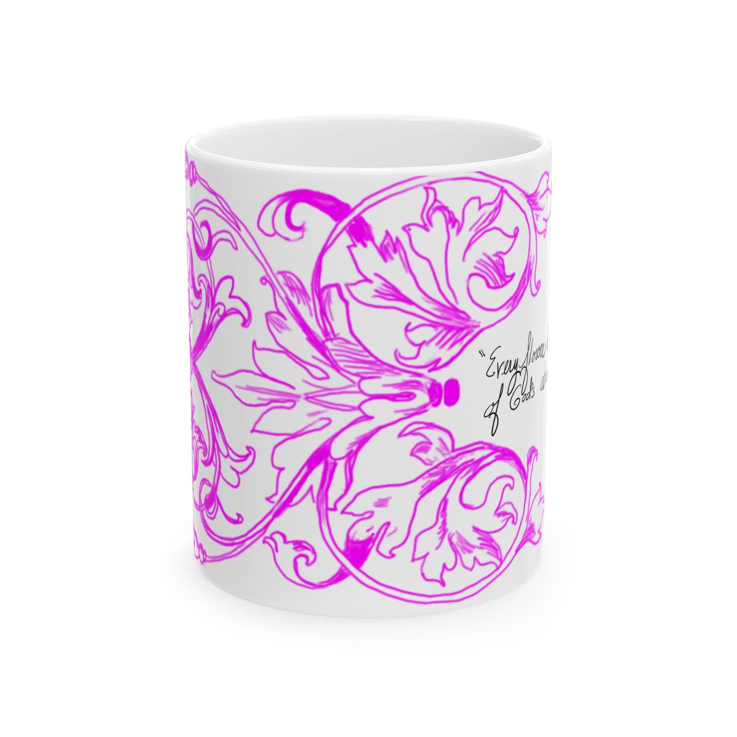 Scrollwork Ceramic Mug Raspberry “Every Flower in…”