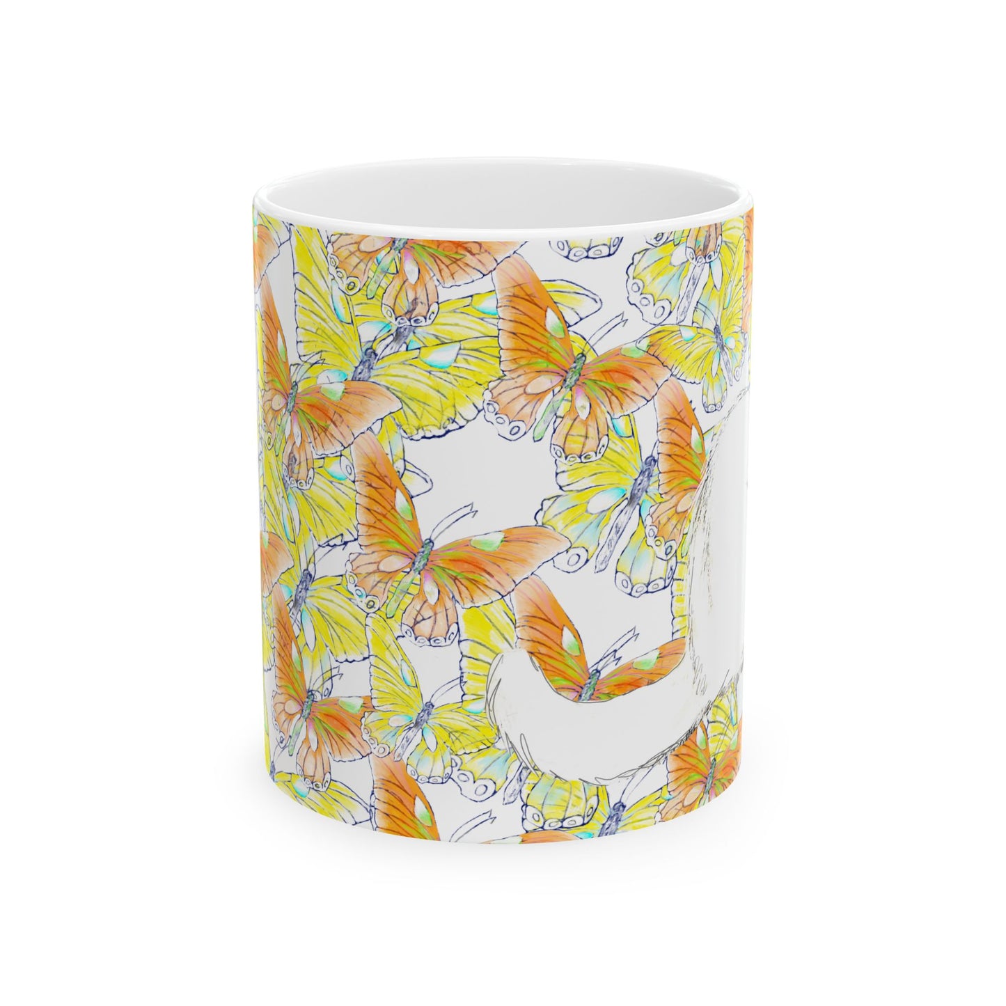 Kitty Flutter Ceramic Mug, Yellow Lime, (11oz, 15oz)