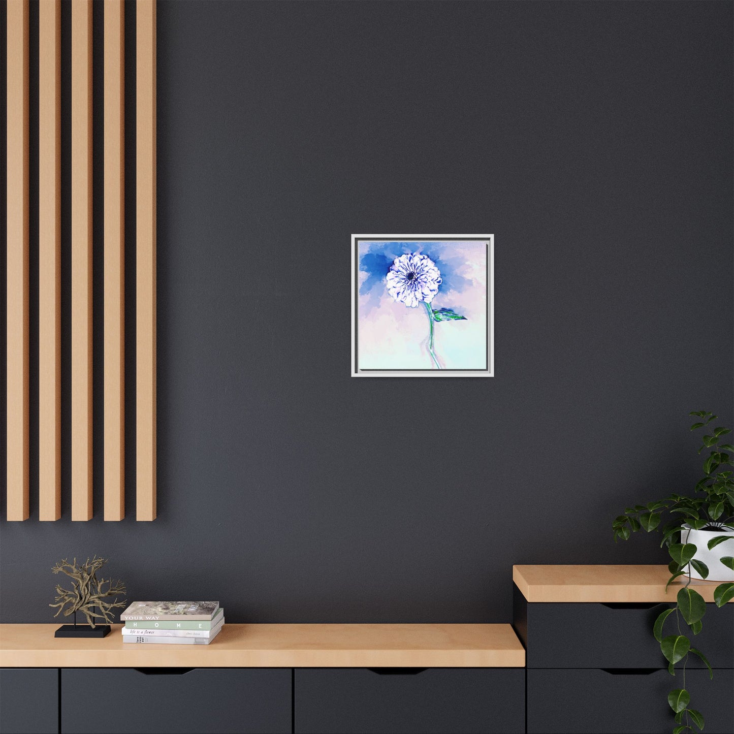 Zinnia Color Splash Matte Canvas Blue Framed