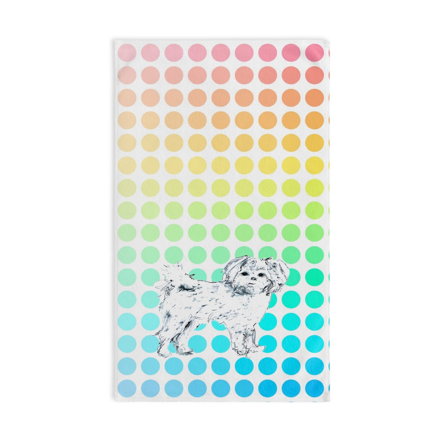 Dogi Fun Hand Towel, Shih Tzus and Multi-Color Polka Dots