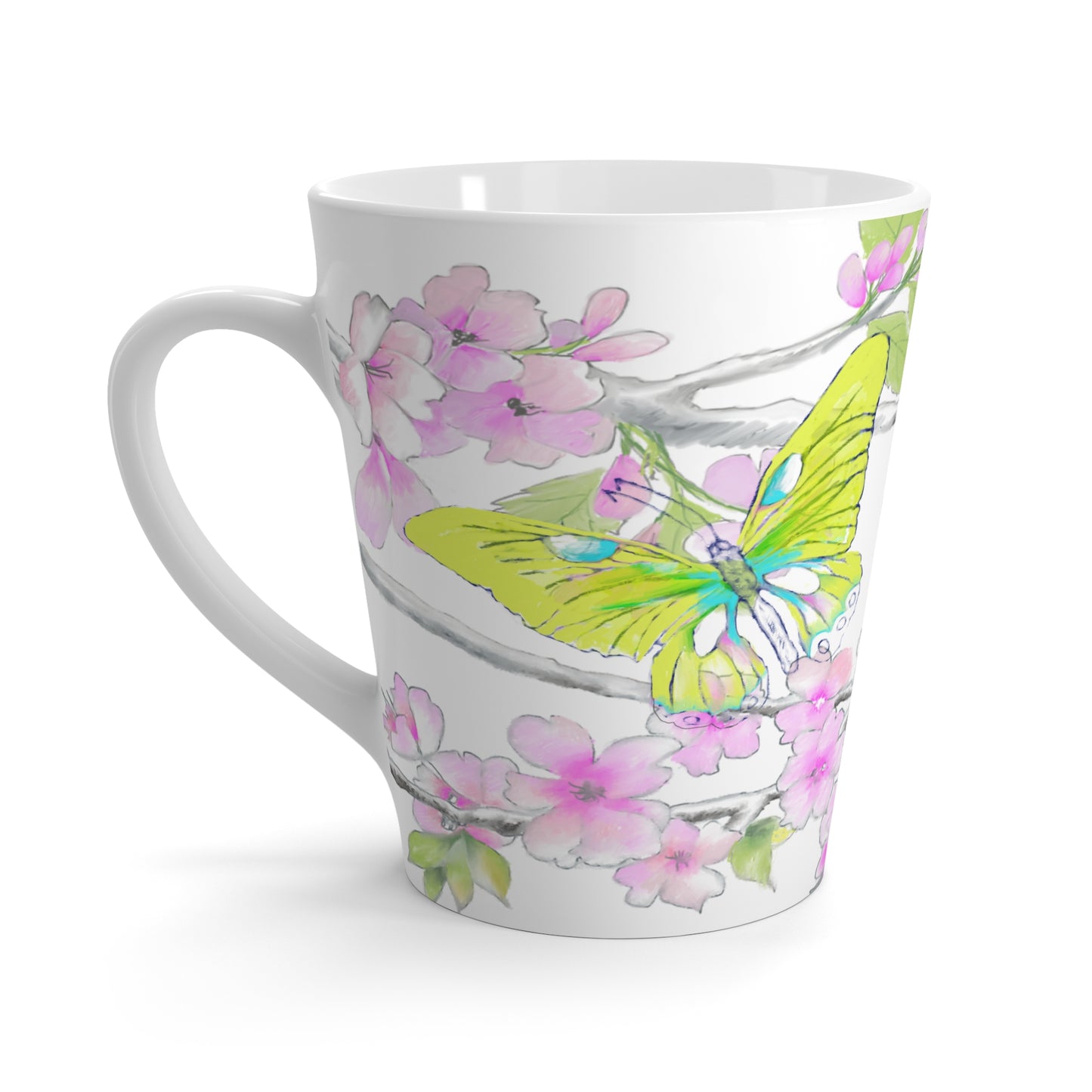 Butterfly Swing Latte Mug, Aqua, Yellow, Green