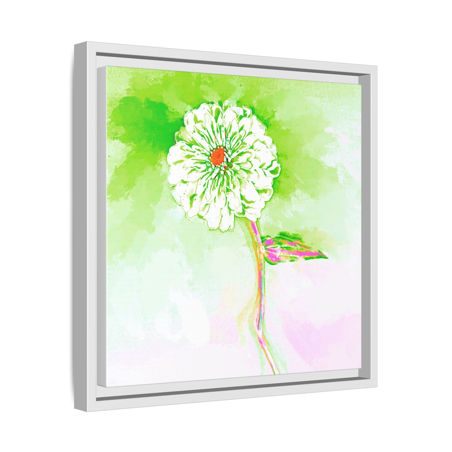 Zinnia Color Splash Matte Canvas Yellow Green Framed