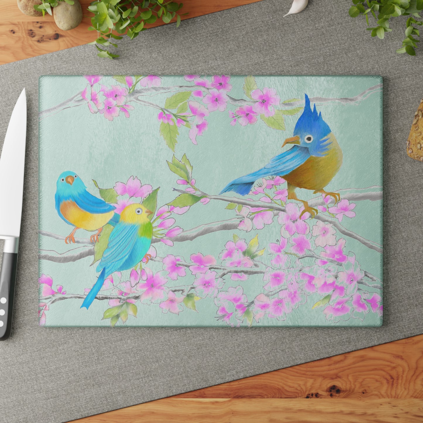 Cherry Chirp Glass Cutting Board