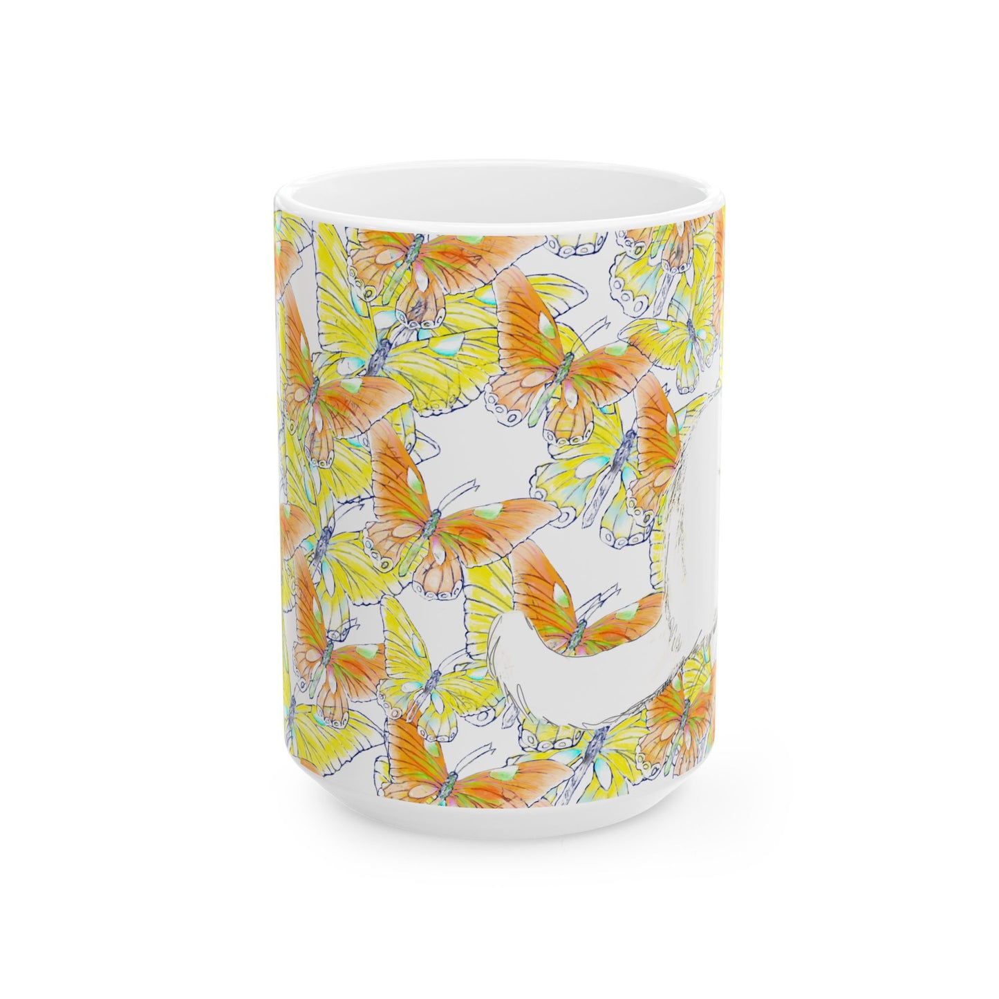 Kitty Flutter Ceramic Mug, Yellow Lime, (11oz, 15oz)