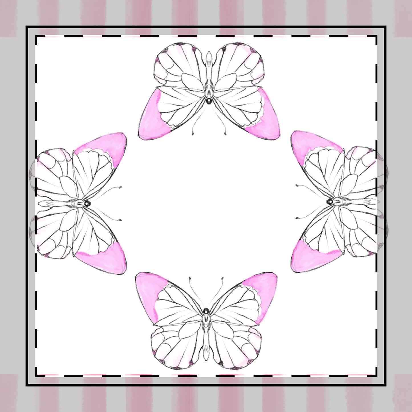 Butterfly Chroma Stripes, Poly Twill Napkin, Pink, Fabric Background Bright White