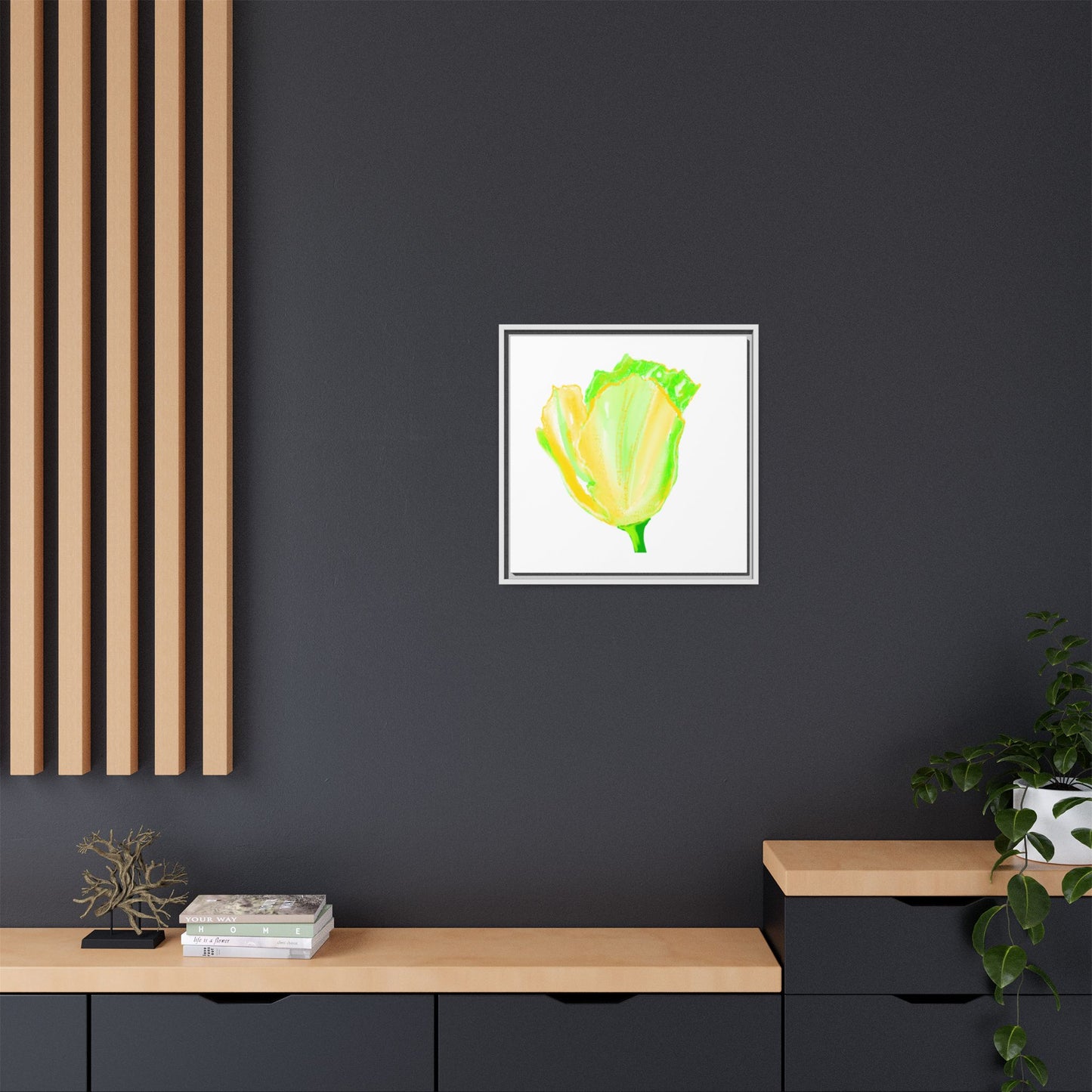 Wall Art Dancing Tulips Matte Canvas, Framed (Multi-color) Yellow Green
