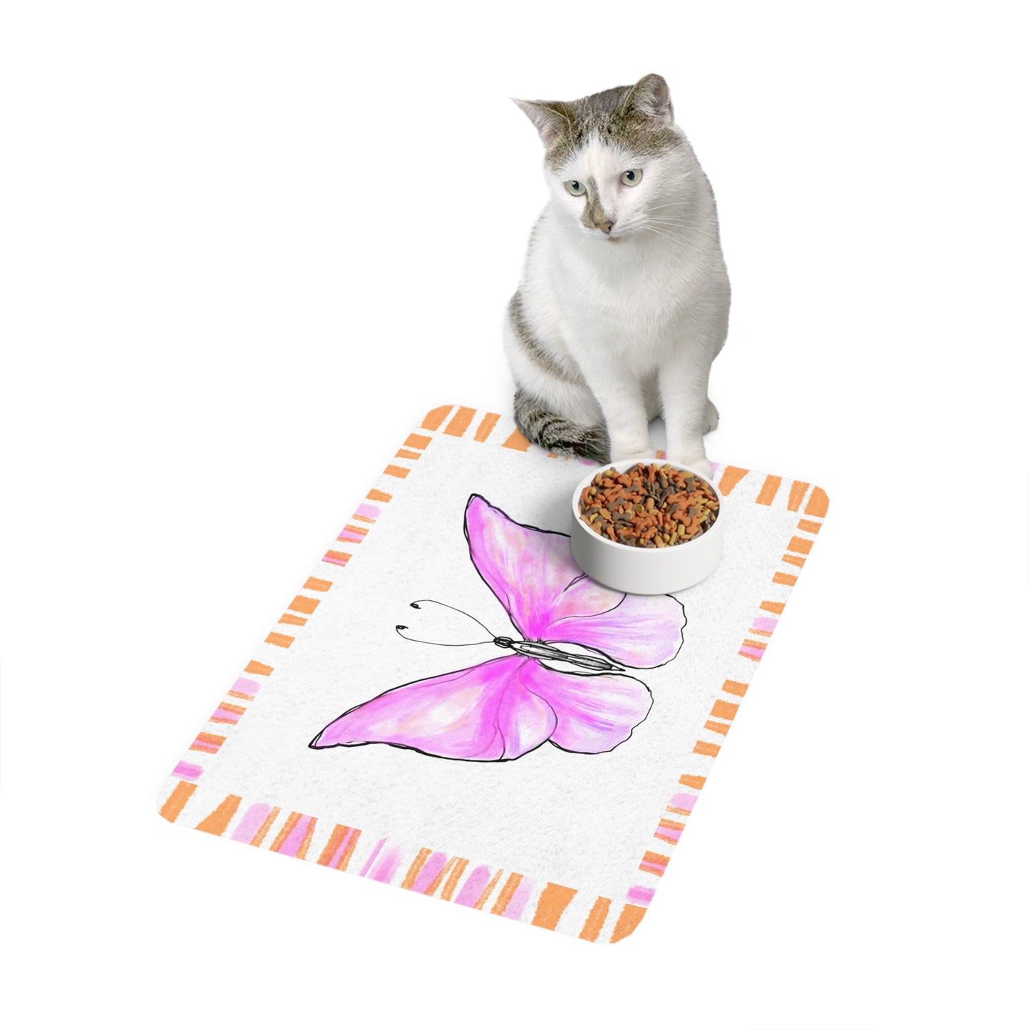 Pet Food Mat Rainbow Stripe Butterfly
