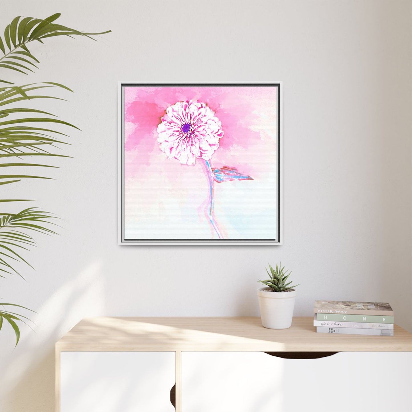 Zinnia Color Splash Matte Canvas Light Pink Framed