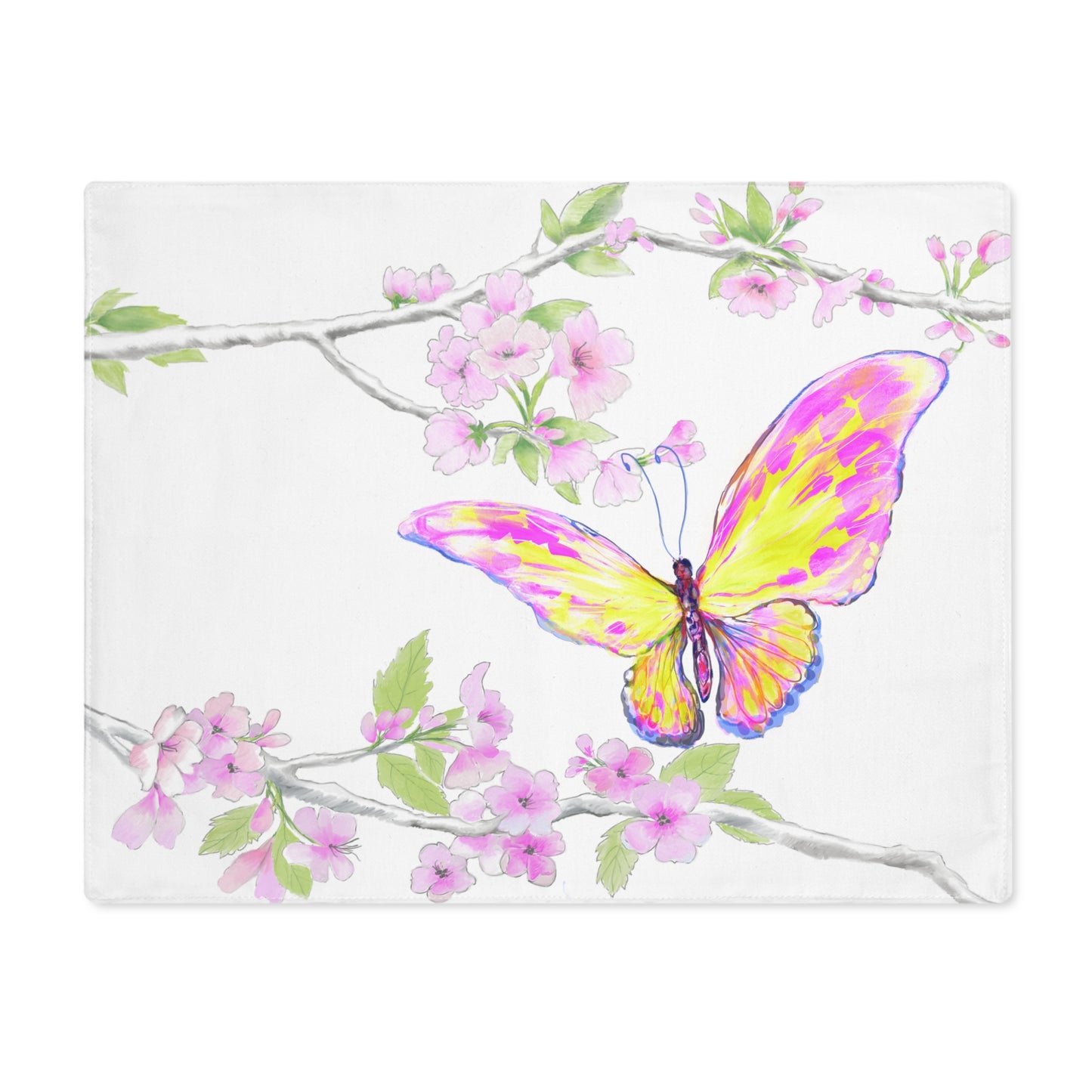 Butterfly Blossom Glide Cotton Twill Placemat, Creamier White, 1pc Yellow, #4
