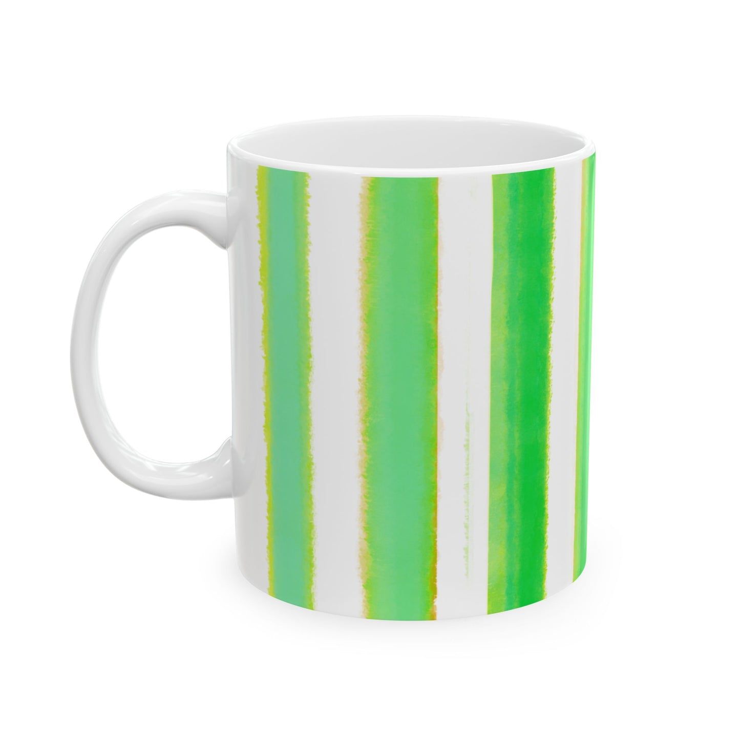 Watercolor Stripe Ceramic Mug in Dark Green (11oz)