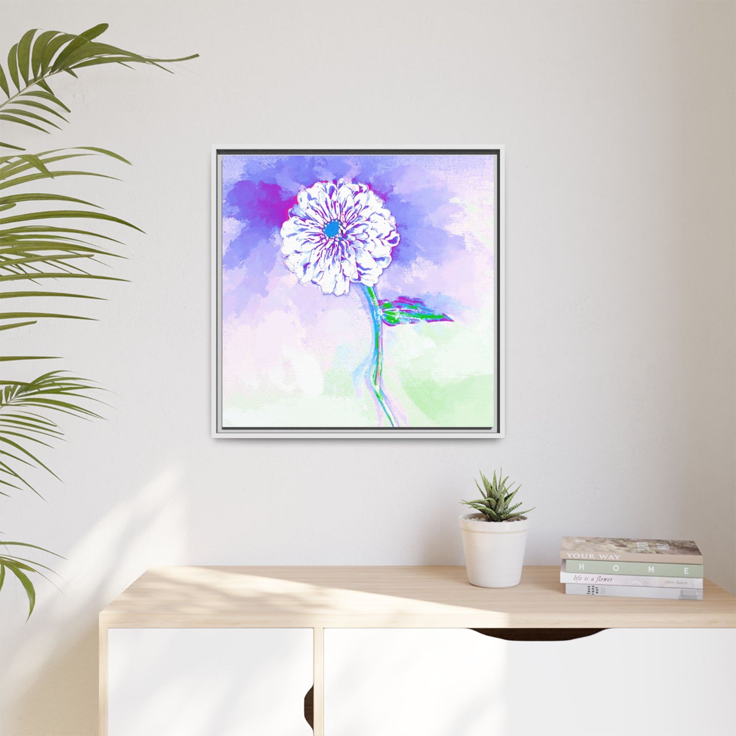 Zinnia Color Splash Matte Canvas Purple Framed