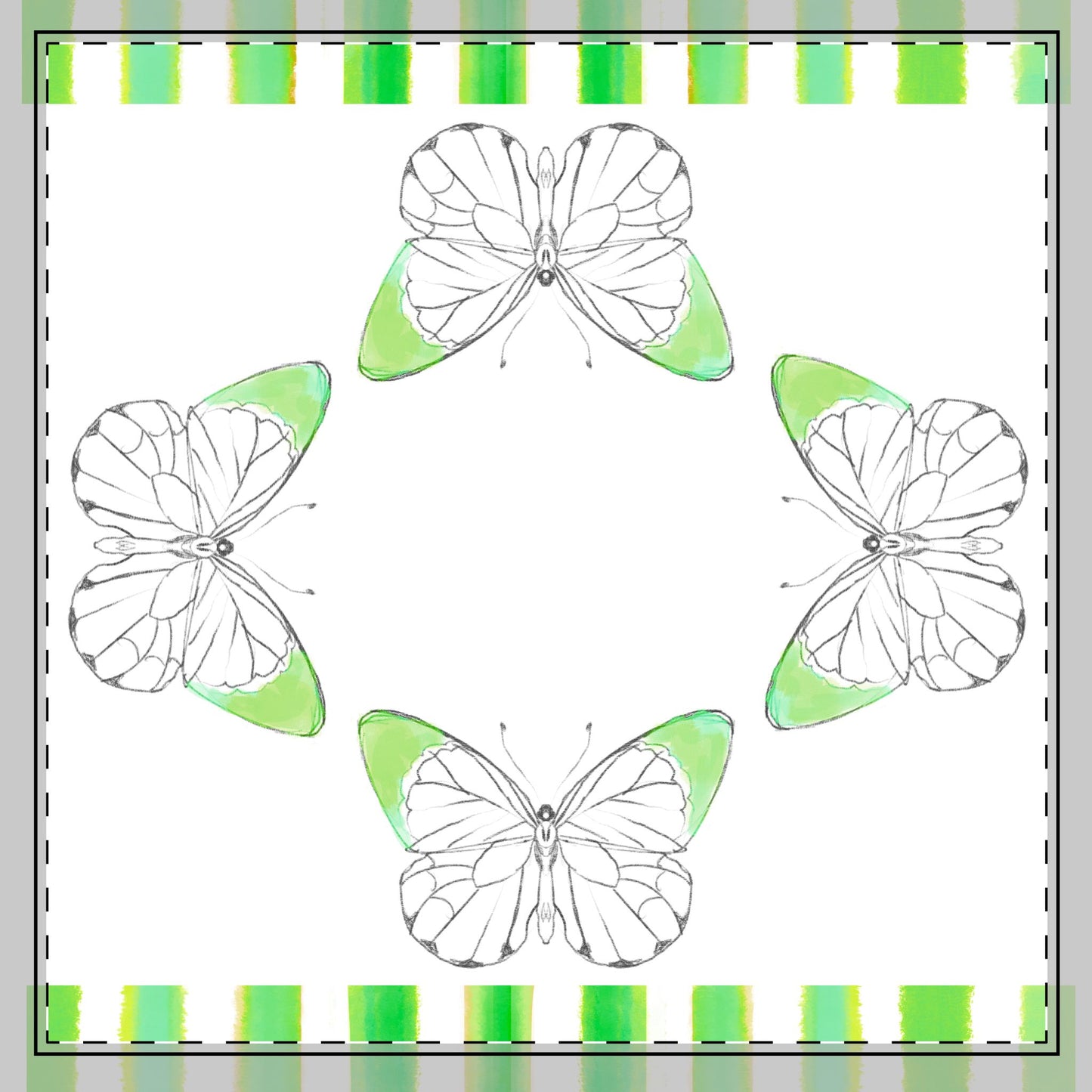Butterfly Chroma Stripes, Cotton Twill Napkin , Green, Fabric Background Creamy White