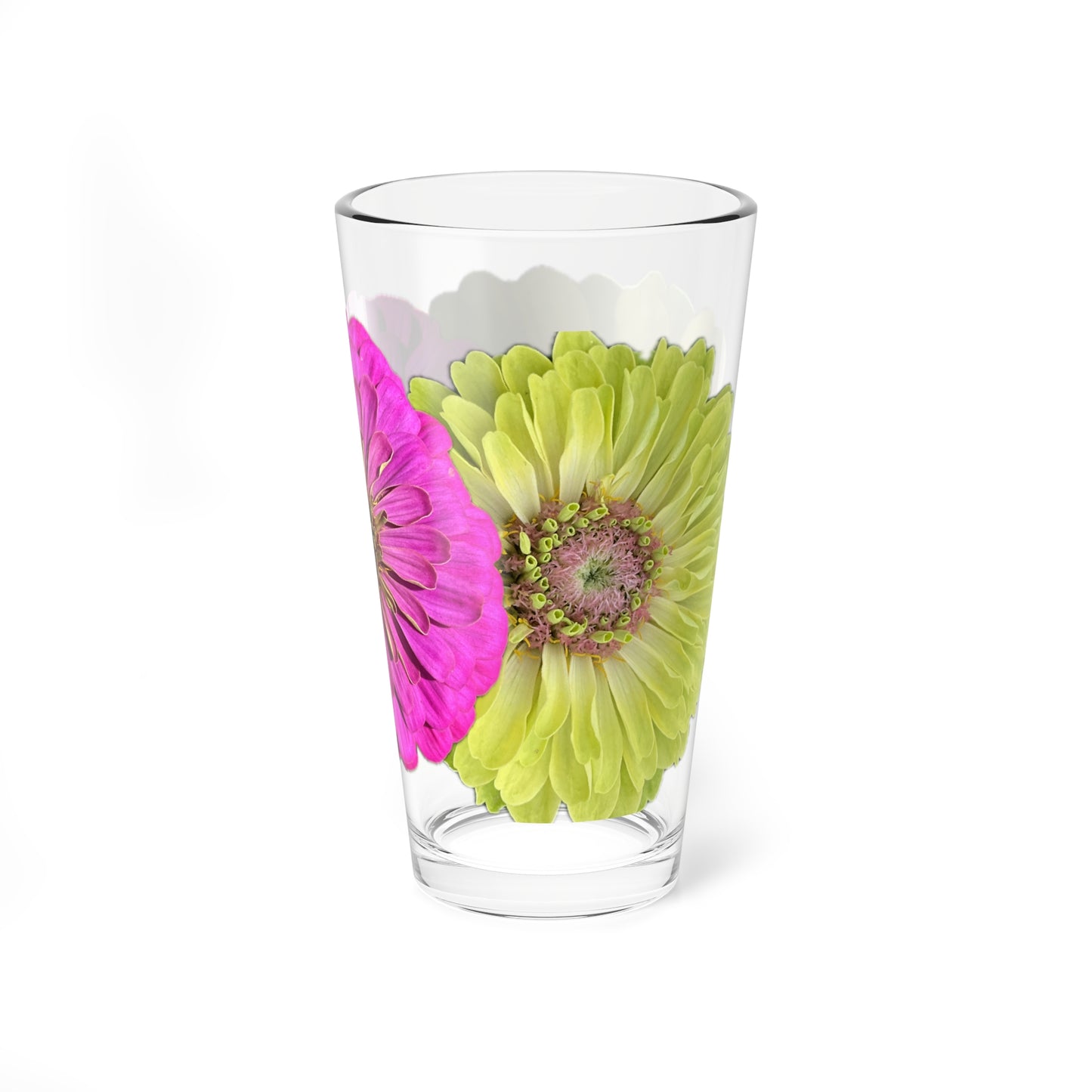 Zinnia Pint Glass Yellow Pink