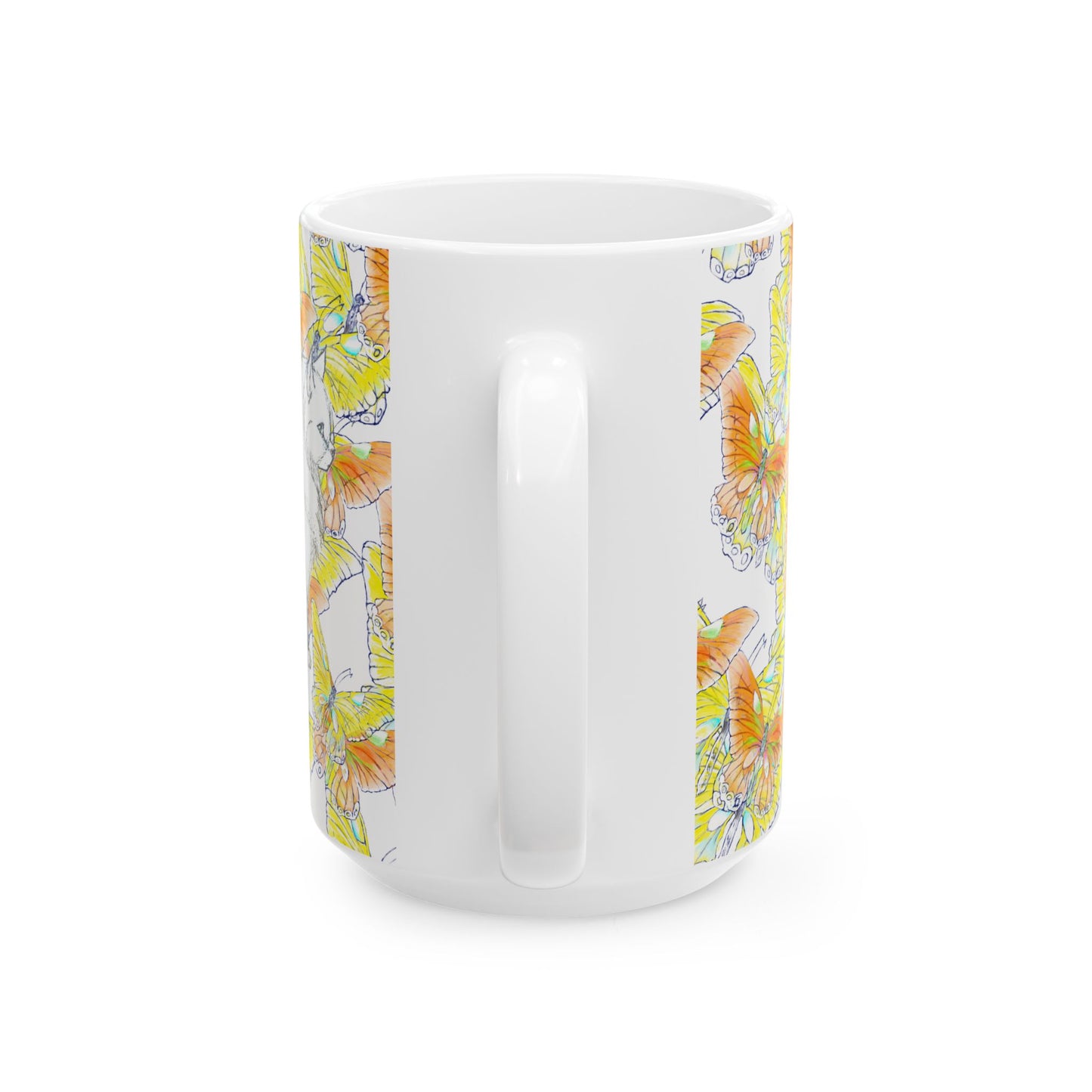 Kitty Flutter Ceramic Mug, Yellow Lime, (11oz, 15oz)