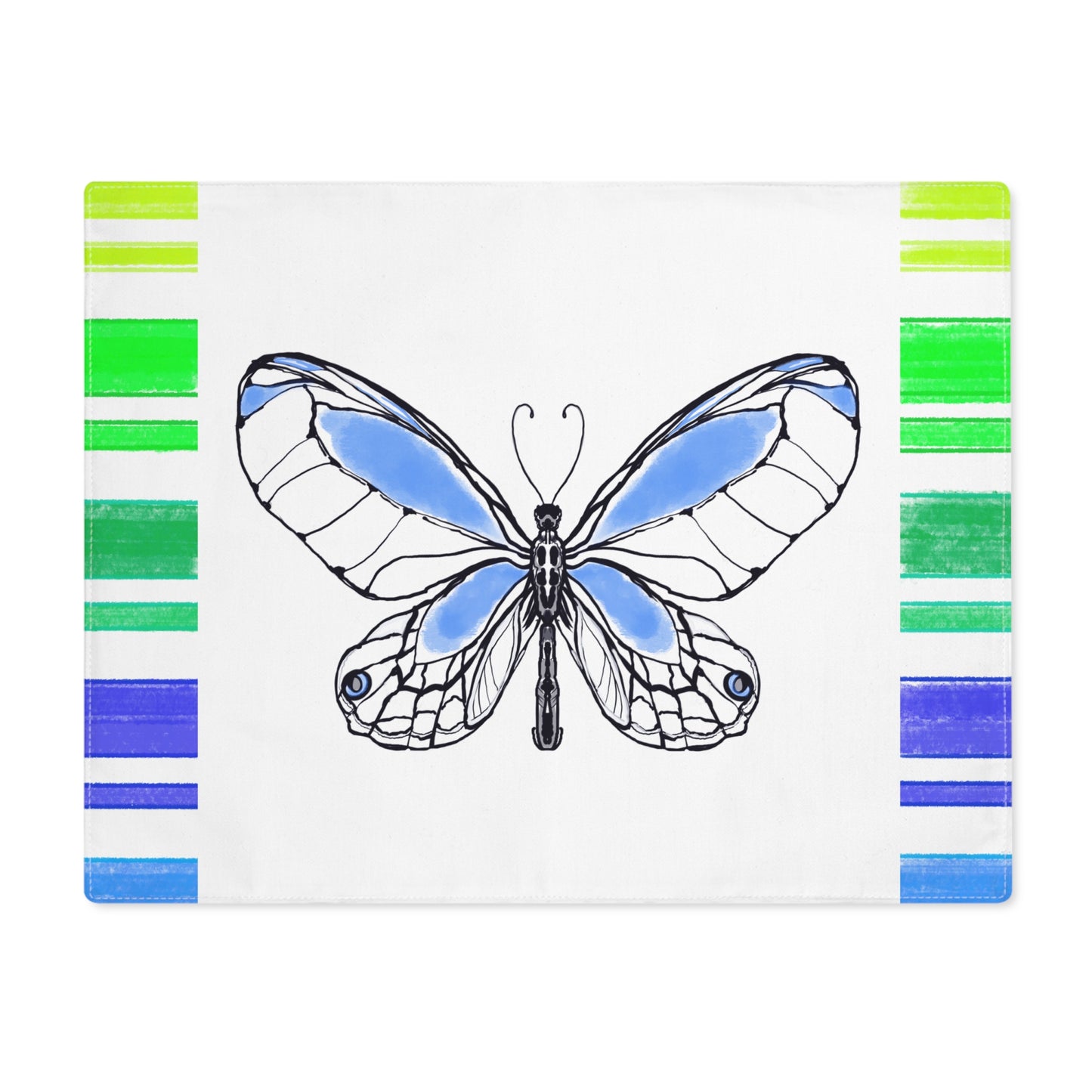 Butterfly Flutterstripe Placemat in Blue with Multi-color Stripe Border (1 pc) cotton