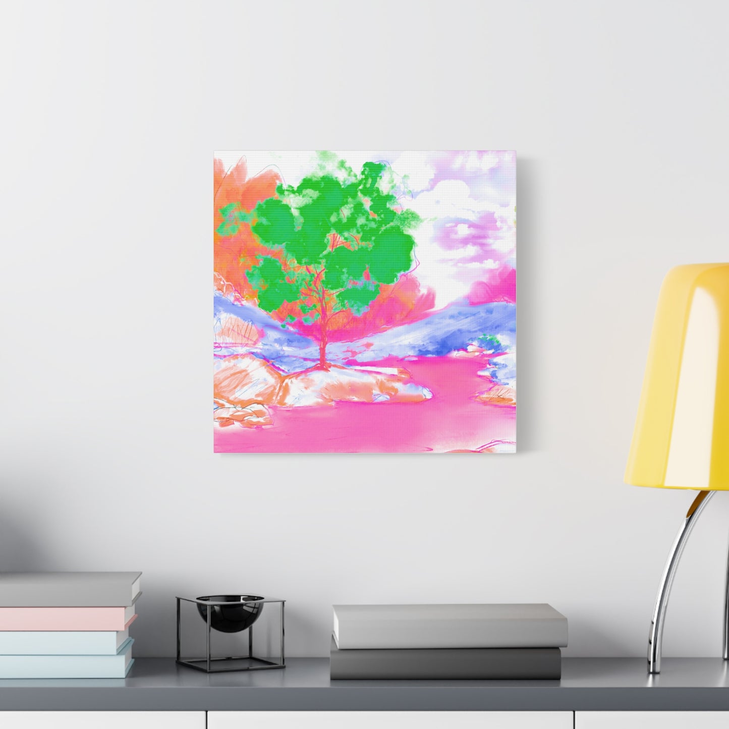 Joyful Landscape Matte Canvas, Stretched, 1.25" Med Green, Raspberry, Orange