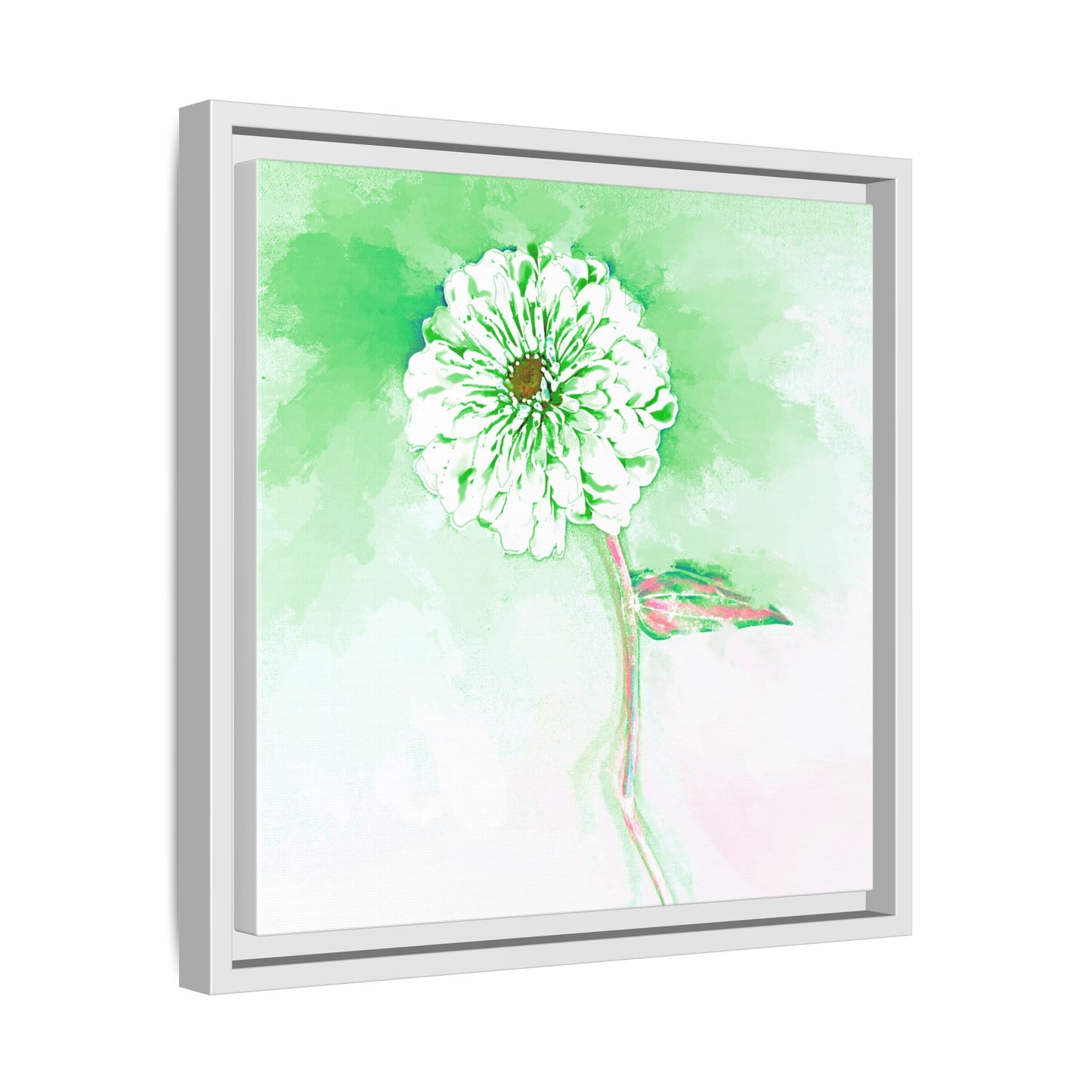 Zinnia Color Splash Matte Canvas Soft Green Framed