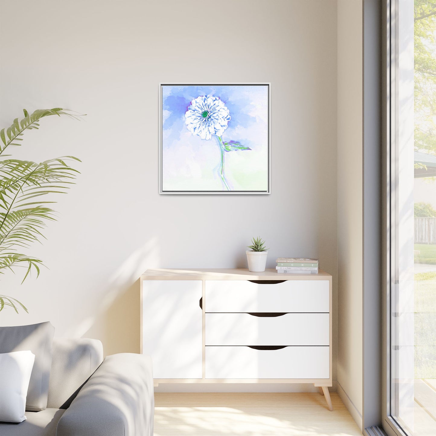 Zinnia Color Splash Matte Canvas Soft Blue Framed