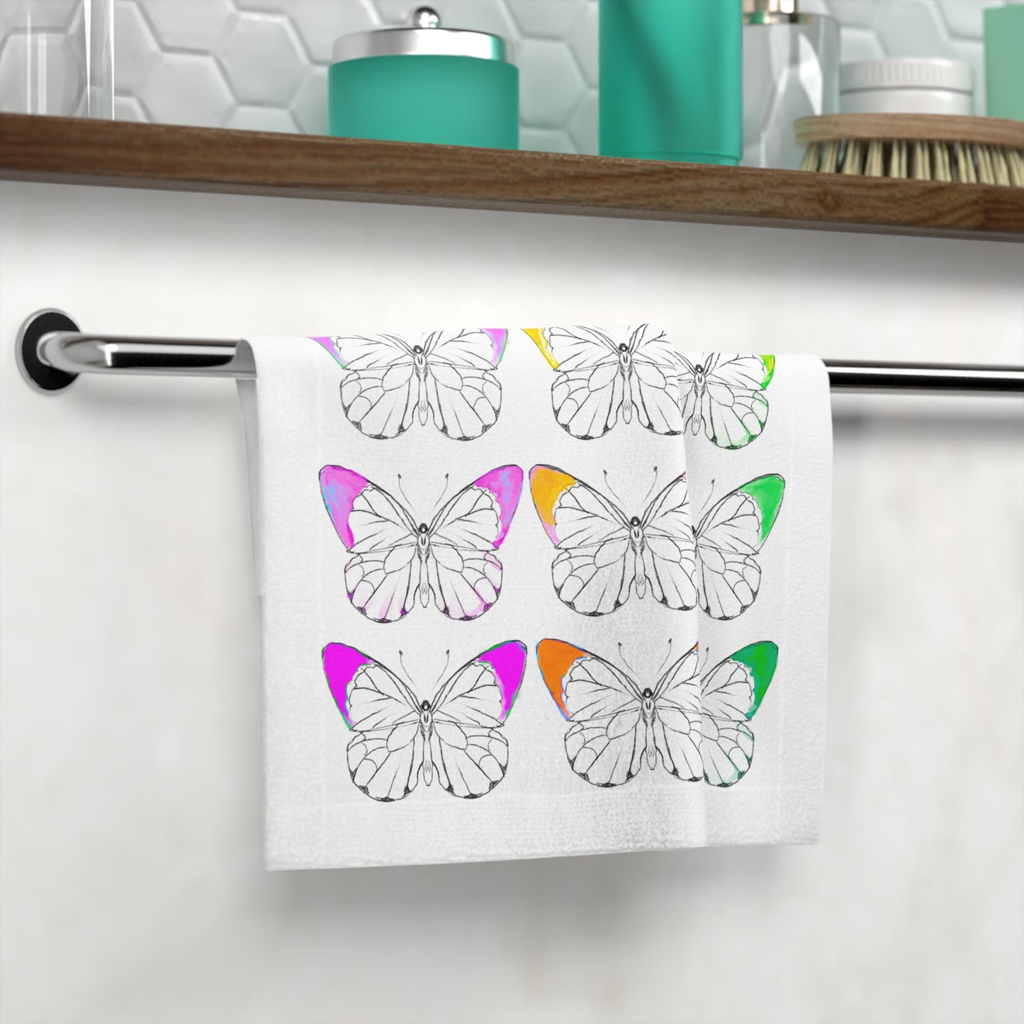 Face Towels Color Tipped Butterflies