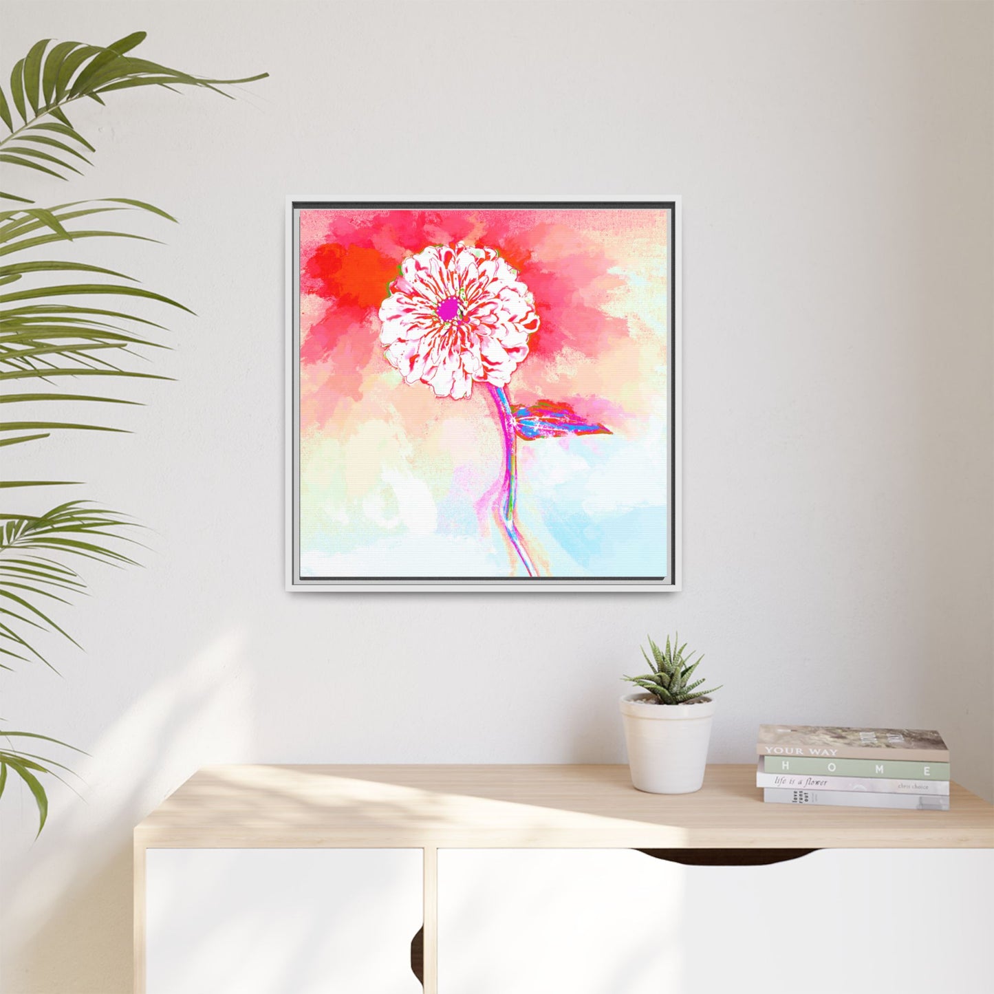 Zinnia Color Splash Matte Canvas Red Framed