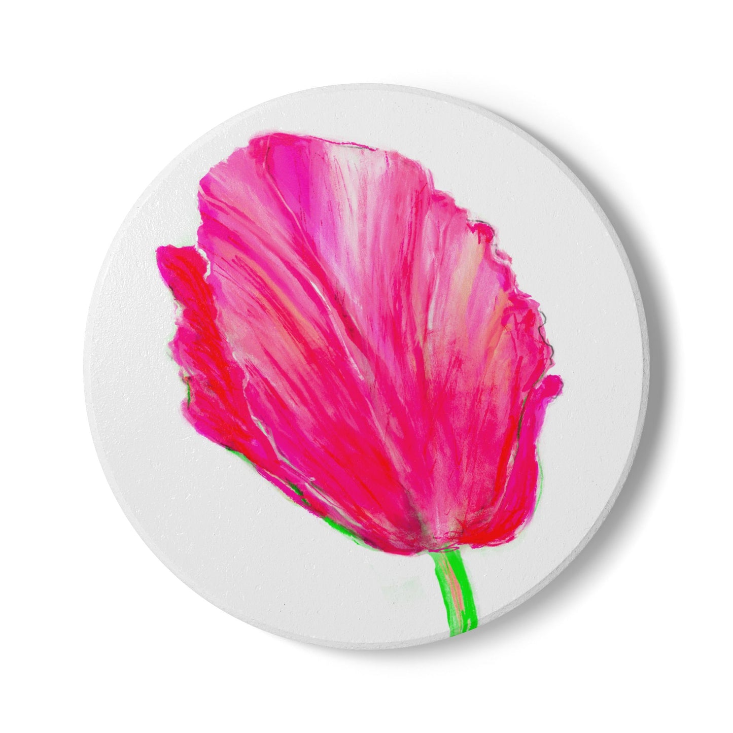 Tulip Love Ceramic Coaster in Red Raspberry
