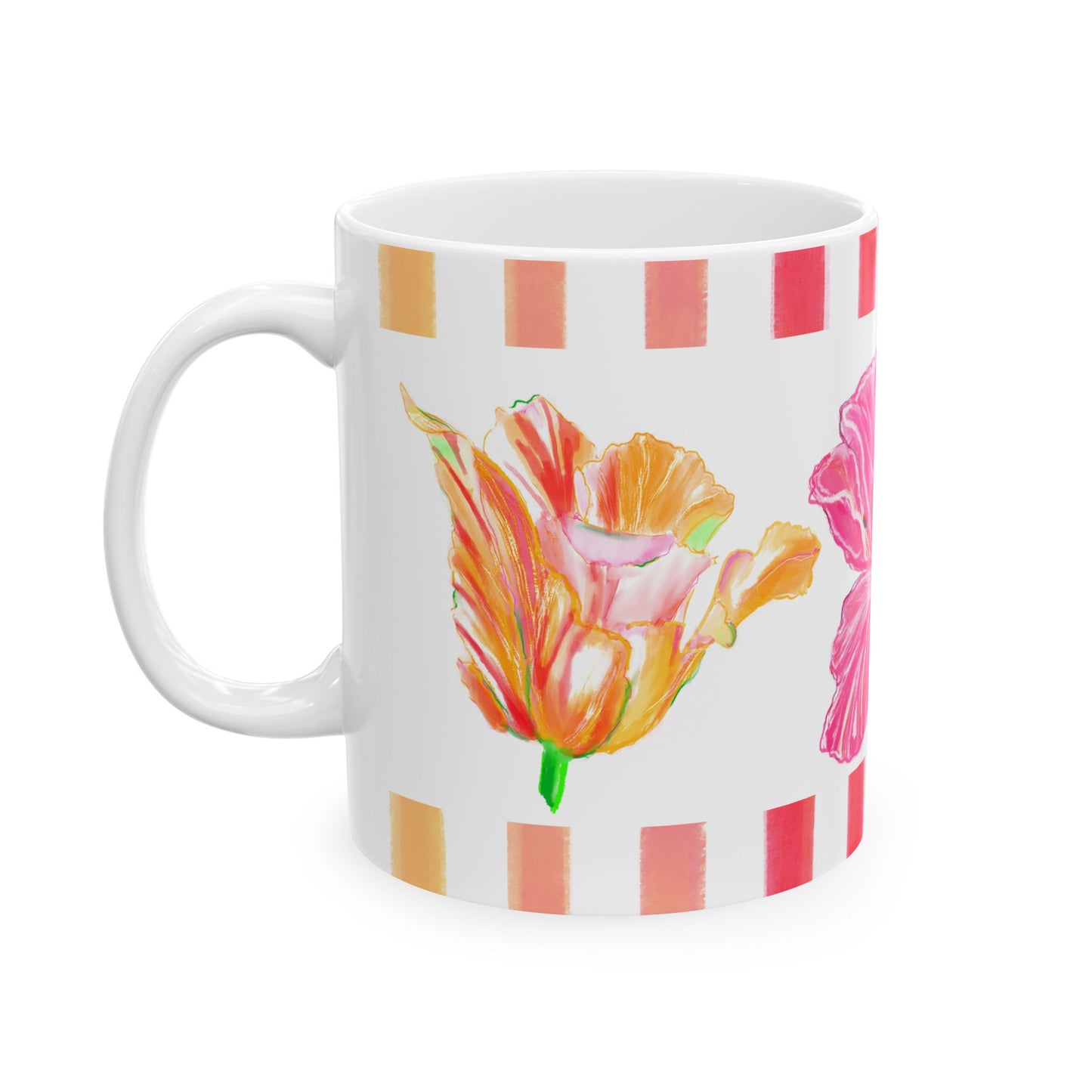 Tulip Love Ceramic Mug, (11oz, 15oz) Pink, Orange